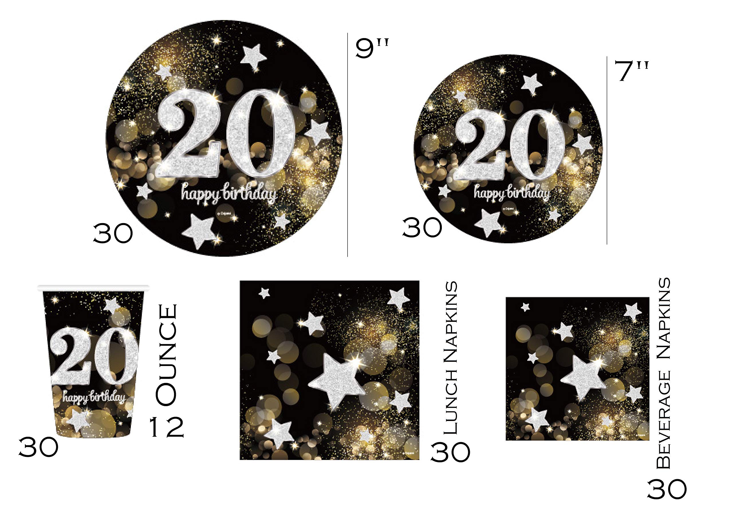 **Happy 20th Birthday Party Supplies Set - 9