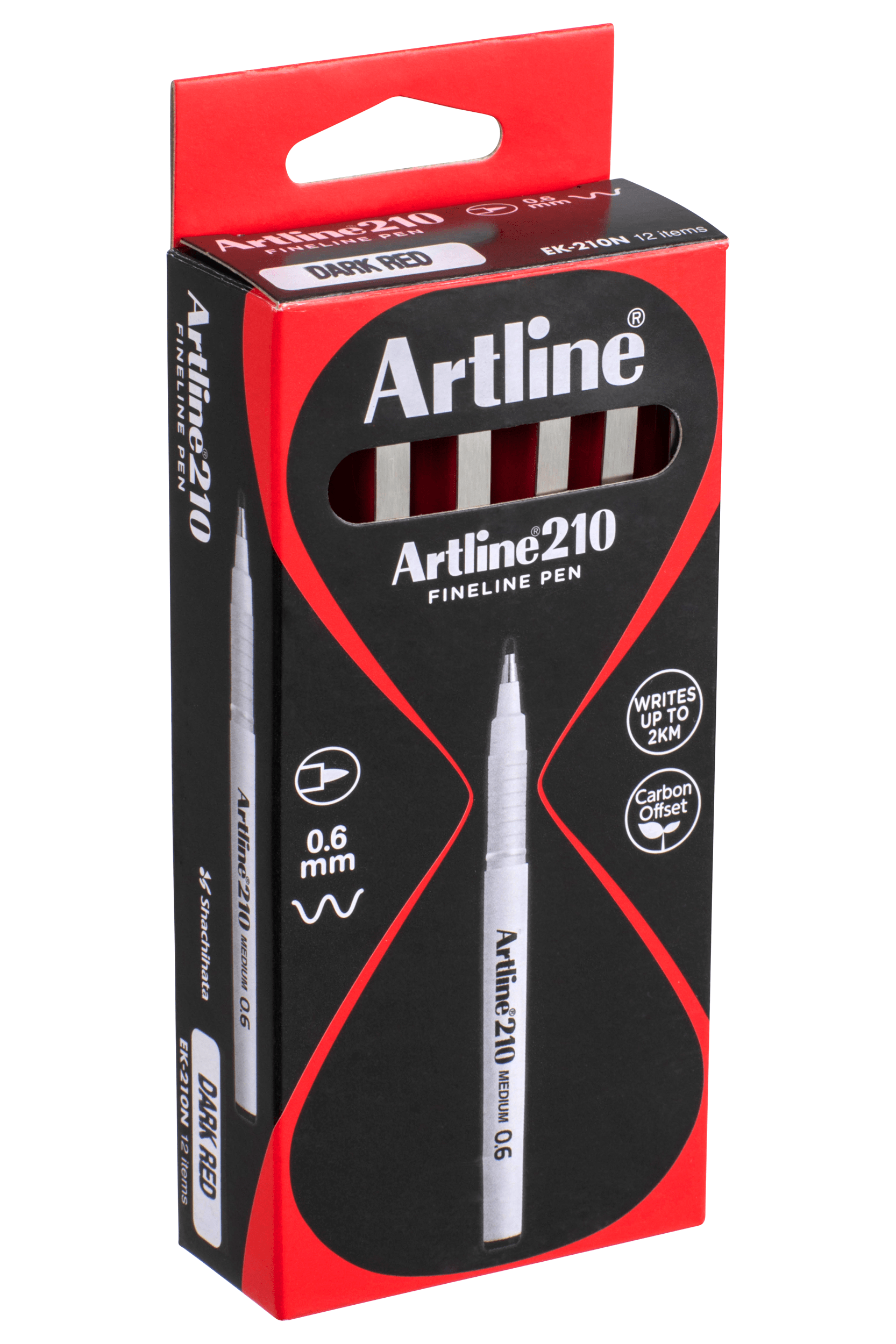 Artline 210 Fineliner Pen Set - 0.6mm Fine Tip Red Marker Pens (12 Pack) - Ideal for Art, Calligraphy, Note Taking & Office Use