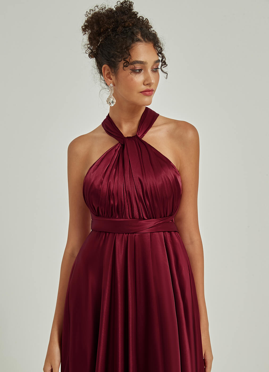 Burgundy Satin Convertible Bridesmaid Dress - Multi-Way Wrap A-Line Gown for Weddings, Parties & Formal Events