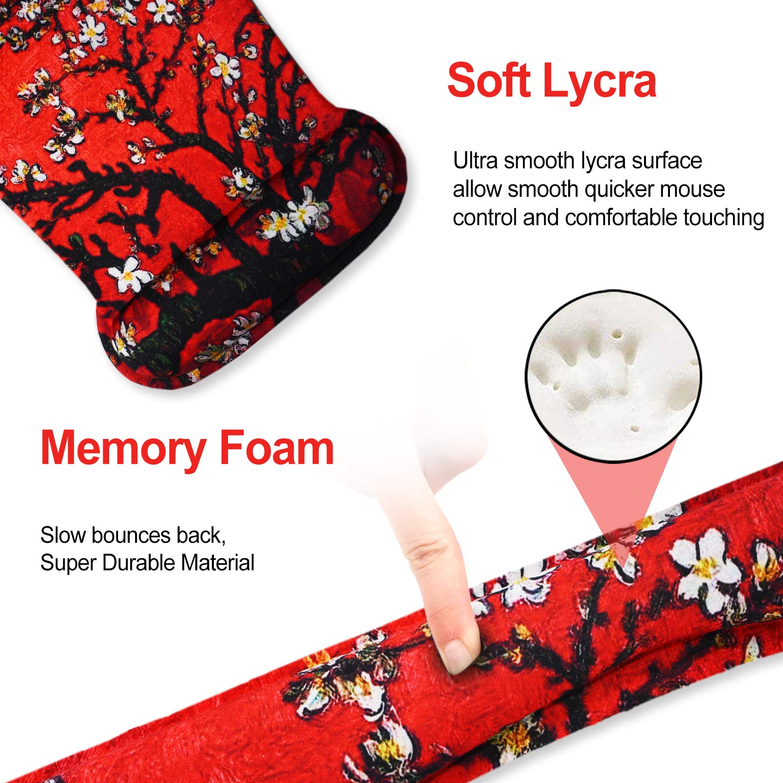 ArtSo Ergonomic Keyboard Wrist Rest & Mouse Pad Set with Memory Foam - Cherry Blossom Red - Pain Relief Wrist Support for Typing, Gaming & Office Work - Durable, Comfortable & Lightweight Computer Accessories