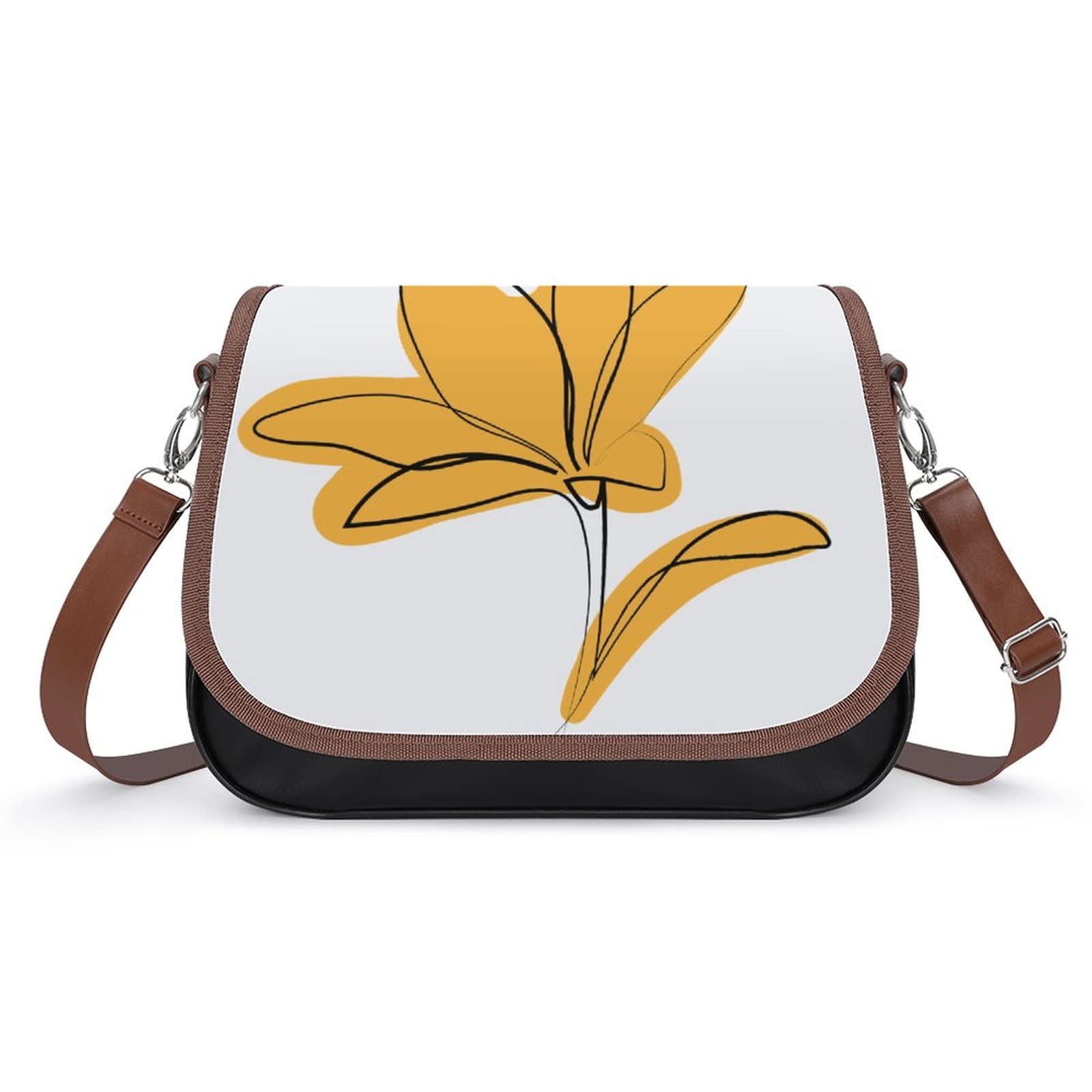 Vintage Crossbody Bag for Women - Medium Printed Leather Shoulder Bag with Yellow Flowers, Boho Hobo Purse | Perfect for Casual Outings, Travel, and Everyday Use