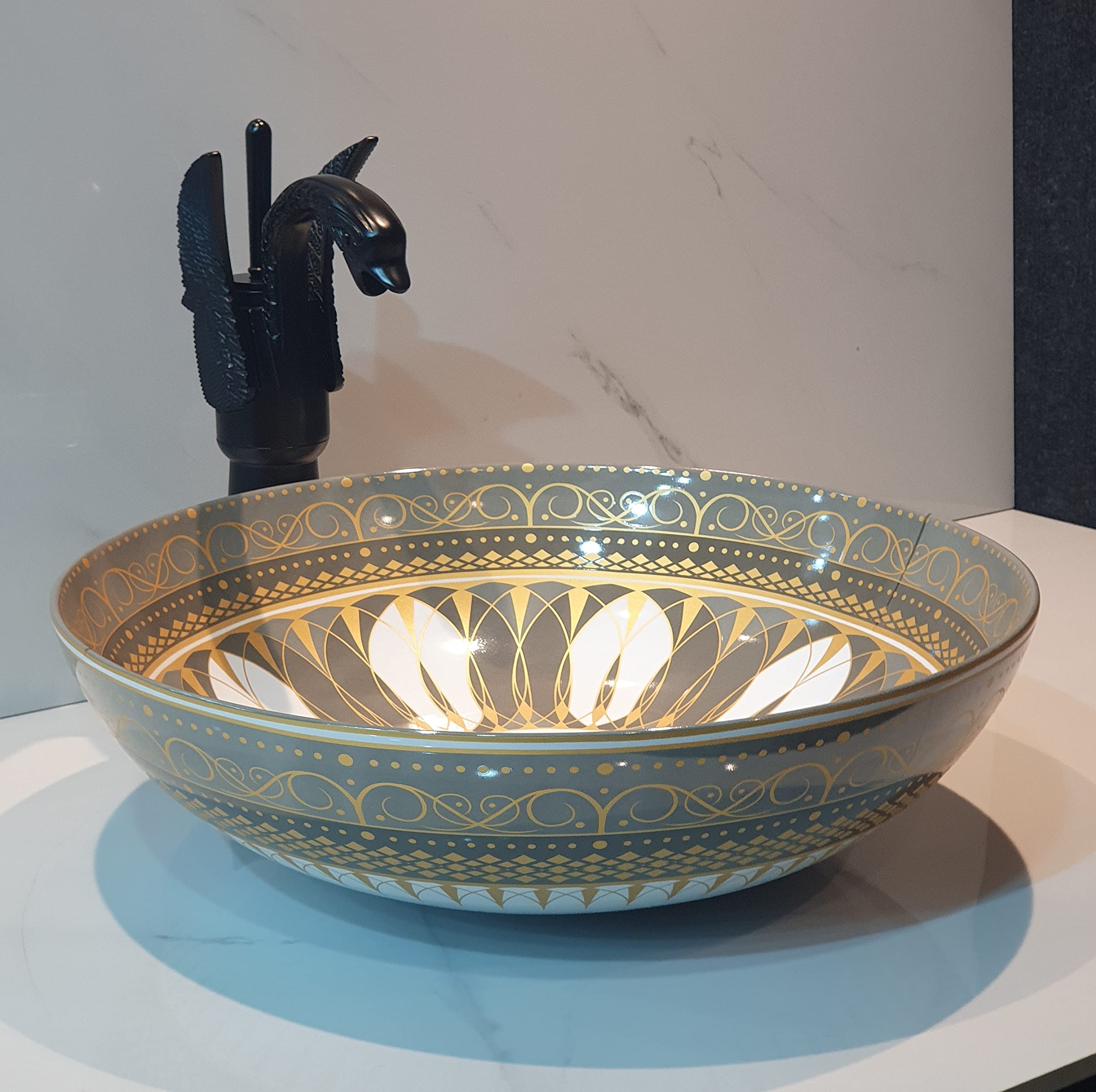 Ceramic Countertop Wash Basin Sink - 16x16x5 Inch Moroccan Design Art Basin for Bathroom Vanity & Livingroom Decor | Perfect for Modern Farmhouse, Boho Chic, and Spa Style Interiors