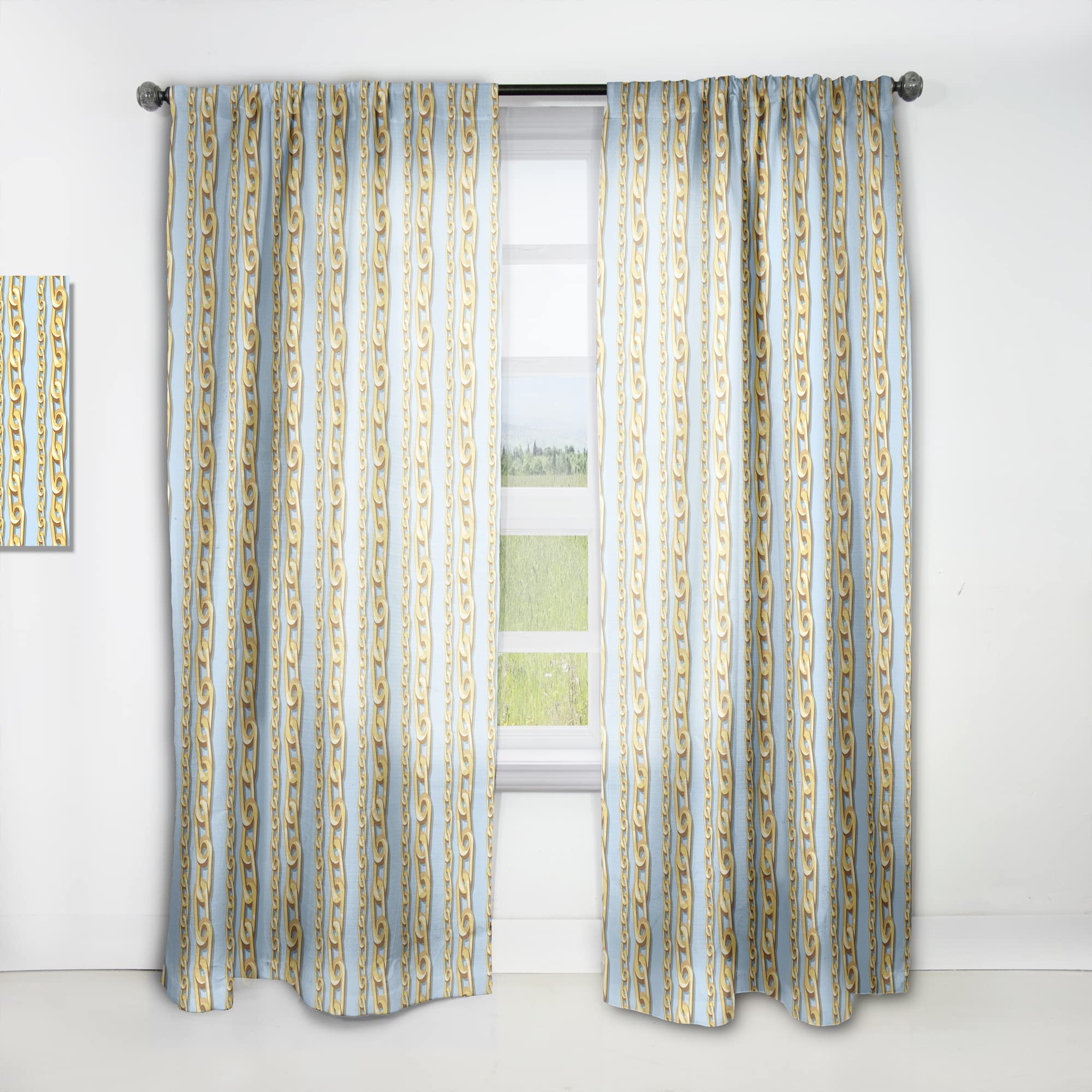DesignQ Gold Chain Pattern Thermal Insulated Curtains - Single Panel 52x95 Inches - Elegant Window Treatments for Bedroom & Living Room | Perfect for Home Decor, Light Blocking & Energy Saving