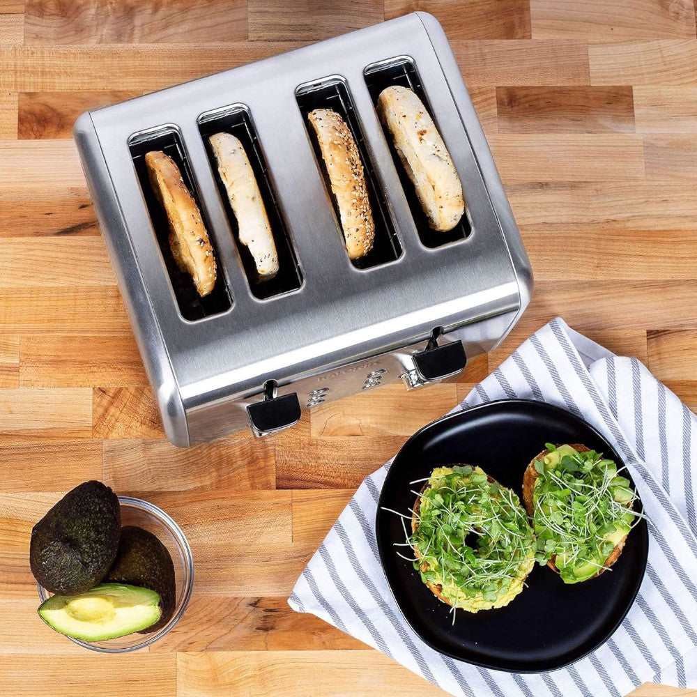 KALORIK TO46813SS 4-Slice Stainless Steel Toaster with Extra-Wide Slots & Bagel Mode - Perfect for Breakfast, Sandwiches & Bagels at Home or Office