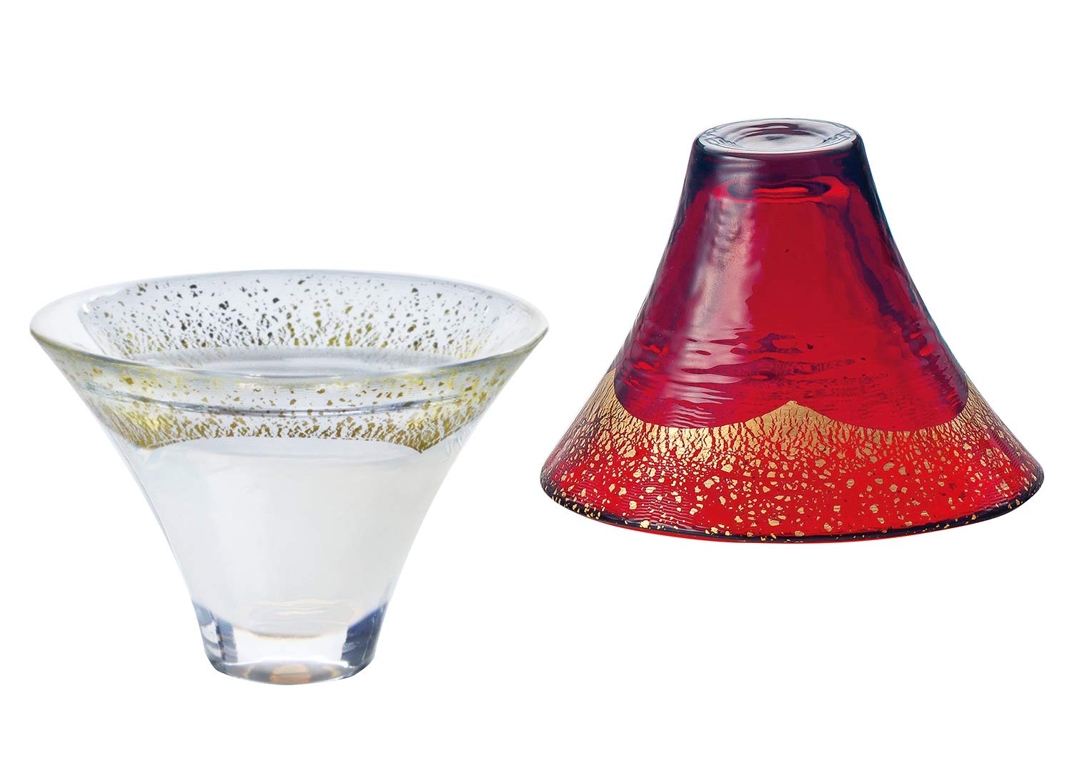 Premium Japanese Sake Glass Set - 2.4 fl oz (65 ml) Handcrafted Mt. Fuji Design Sake Cups in White & Red - Authentic Japanese Cold Sake Drinking Set - Perfect for Sake Tasting, Japanese Cuisine & Gift Giving