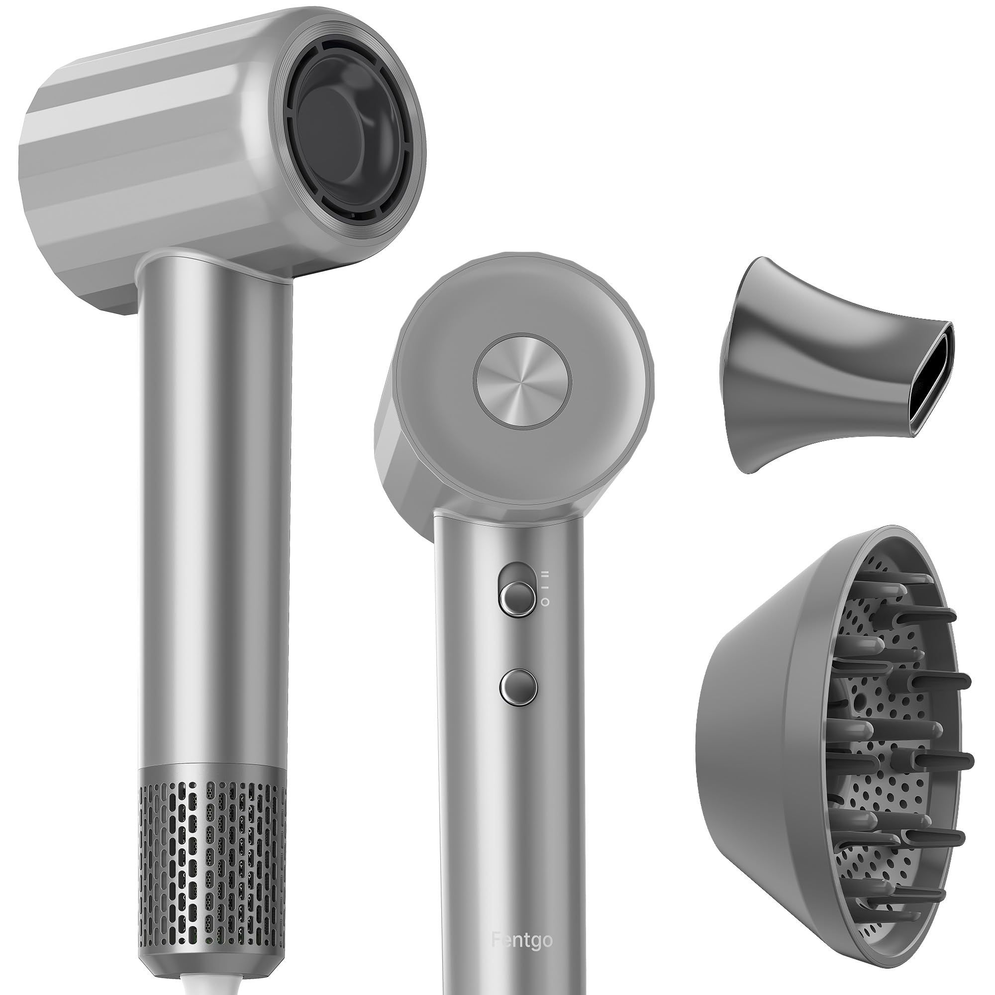Professional Ionic Hair Dryer with Diffuser - 110,000 RPM Brushless Motor, 1500W Fast Drying, 4 Heat & 2 Speed Settings, Thermo-Control Technology - Perfect for Home, Salon & Travel Use (Grey)