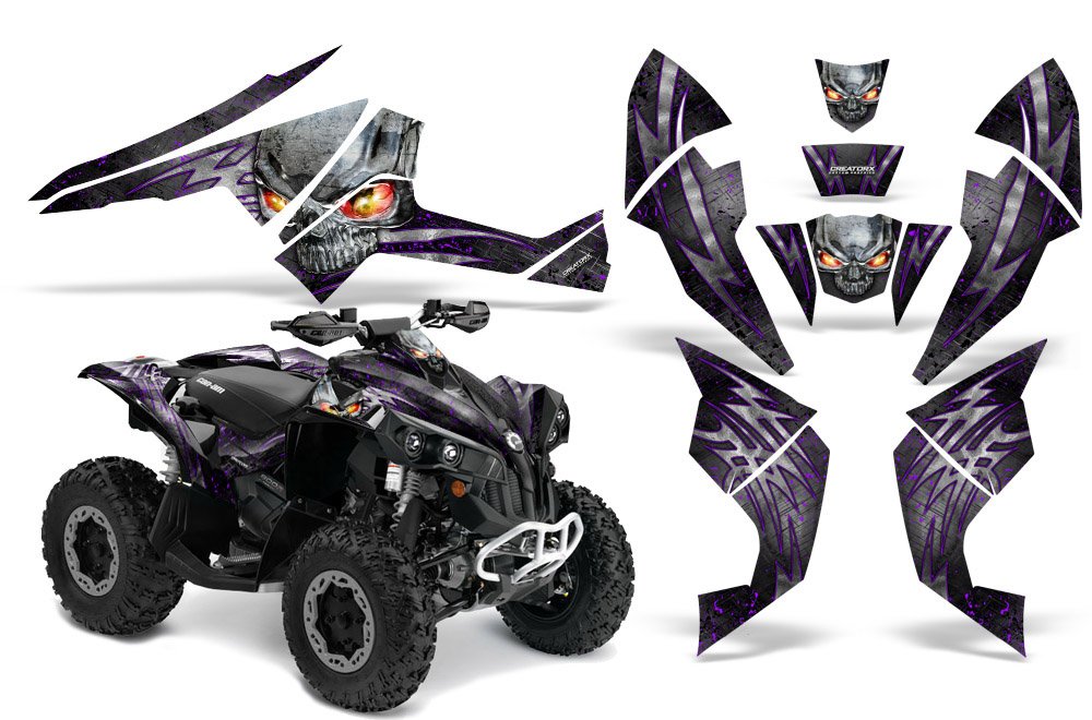 Can-Am Renegade Graphics Kit - Skulls & Bolts Metal Purple Black Decals & Stickers | High-Quality ATV/UTV Graphics for Off-Road Adventure & Customization