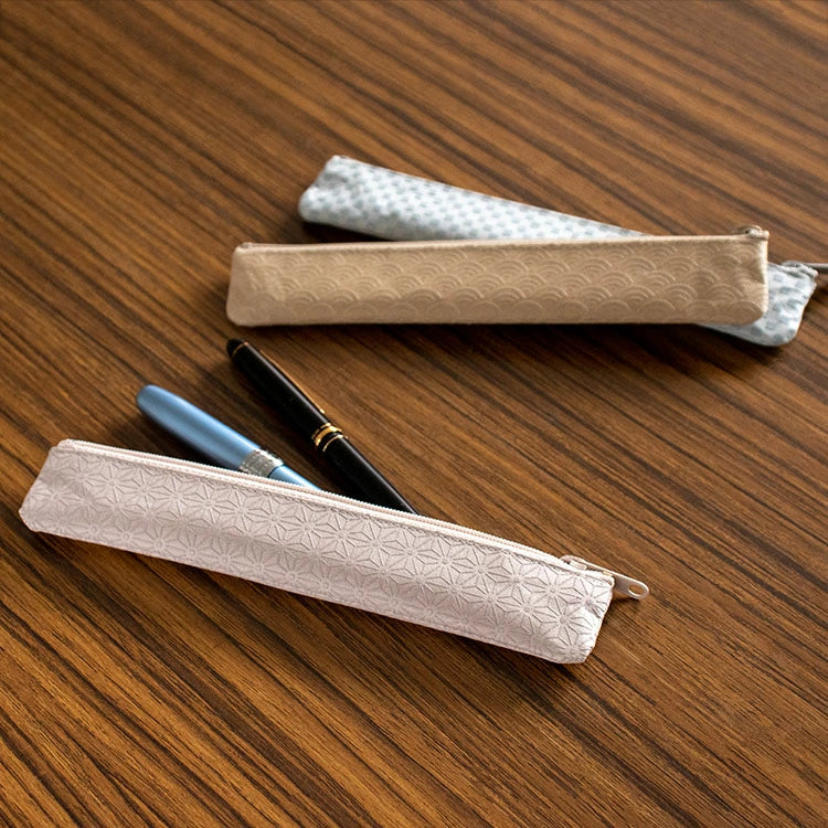 Katazome Pencil Case - Japanese Handmade Seigaiha Pattern Pen Holder for School, Office & Travel | Made in Japan