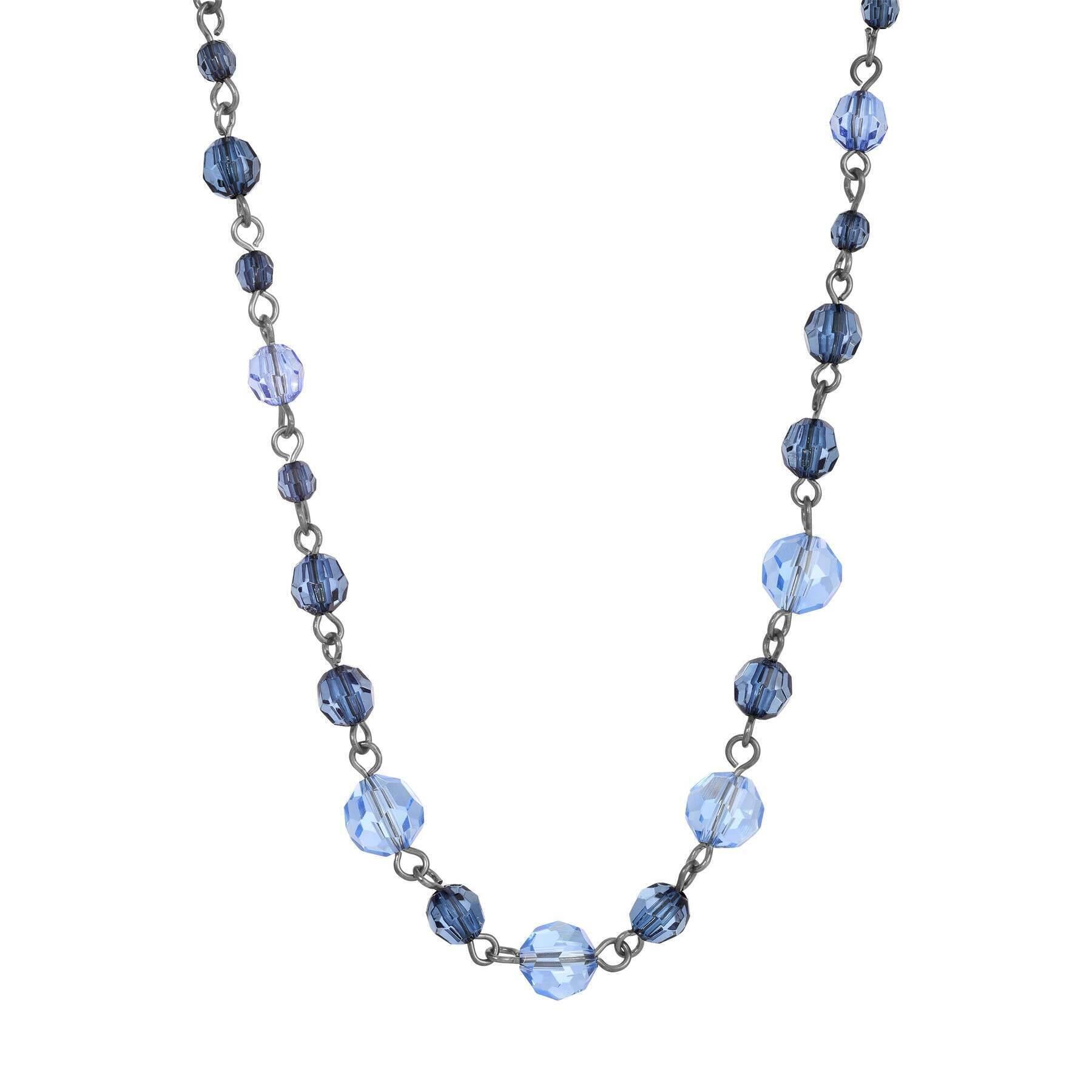 1928 Jewelry Black Chain Necklace with Blue Beads - 15