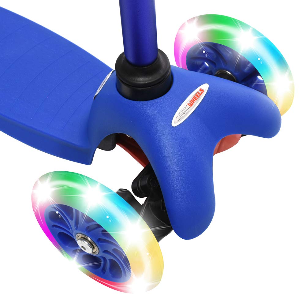 Deluxe ChromeWheels 3-Wheel Scooter for Kids Ages 3-6 - Adjustable Height Kick Scooter with LED Lights & Lean-to-Steer Design - Perfect for Boys & Girls Outdoor Play, Park Rides & Neighborhood Fun