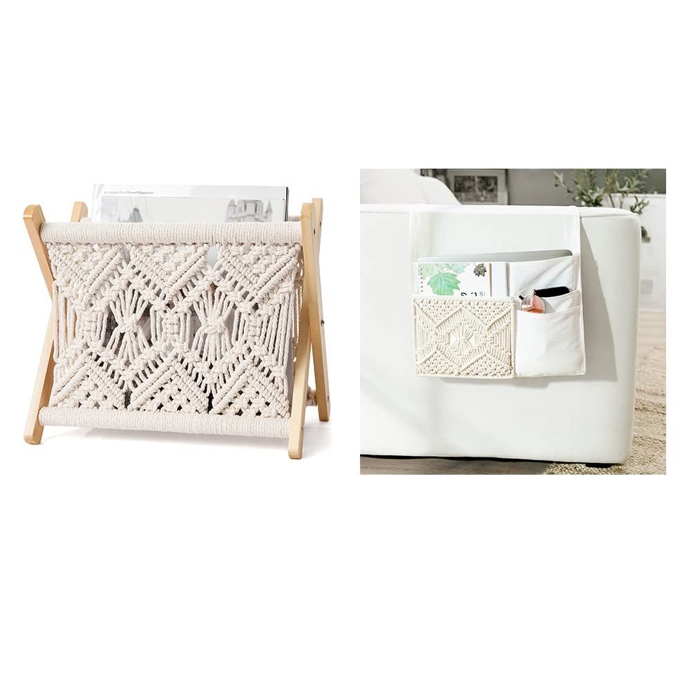 Boho Macrame Magazine Rack - Wall Hanging Organizer for Living Room, Bedroom & Nursery Decor