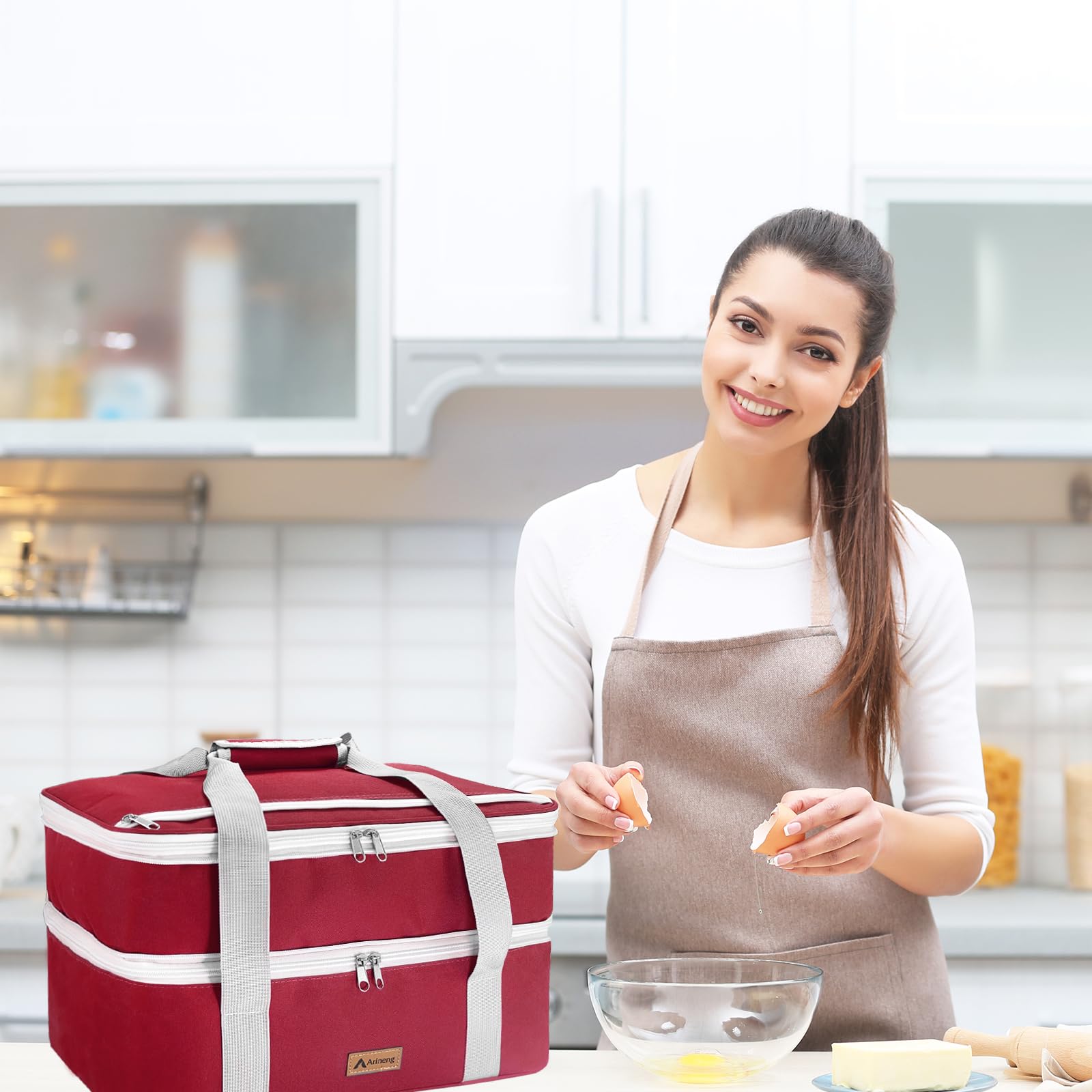 Arienng Insulated Casserole Carrier for Hot & Cold Food - Fits 9x13 & 11x15 Inch Baking Pans - Thermal Insulation Keeps Meals Fresh - Perfect for Potlucks, Picnics & Holiday Gatherings