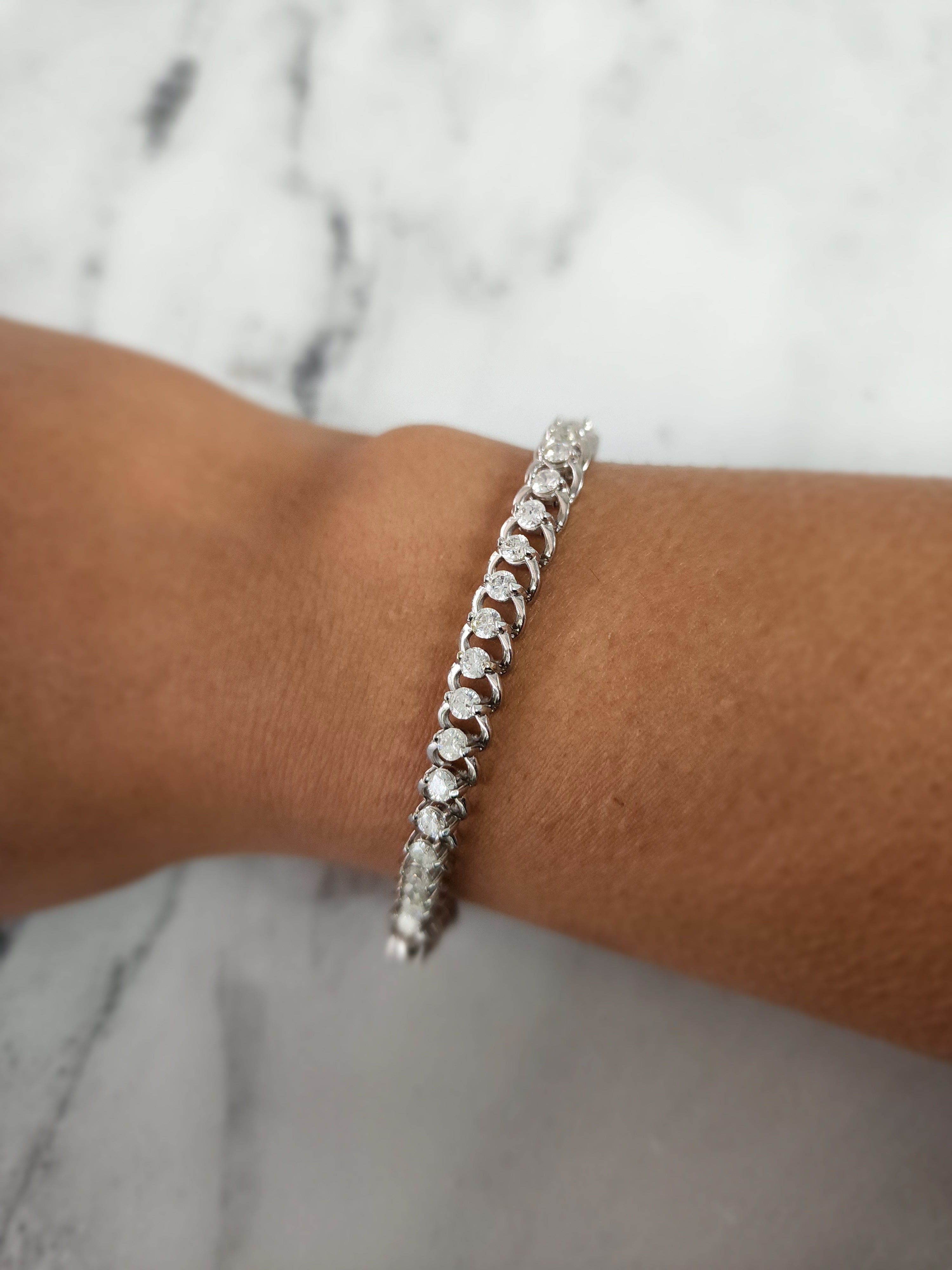 Elegant Diamond Link Bracelet with High-Polished Sterling Silver Links - Perfect for Parties, Weddings & Special Occasions