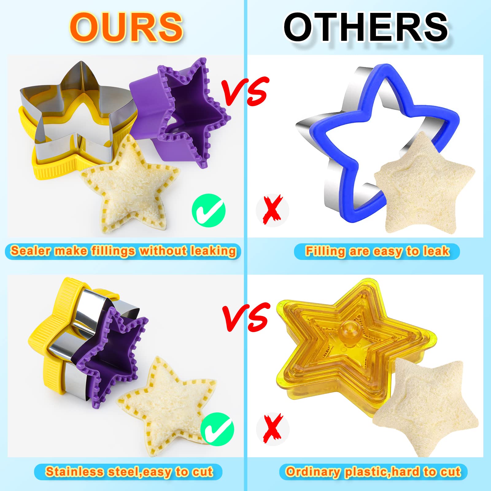 12Pcs Kids Sandwich Cutter & Sealer Set - Fun Vegetable & Fruit Shaped Cookie Cutters for Uncrustables, Bento Box Lunch Making - Perfect for School Lunches, Picnics & Party Snacks