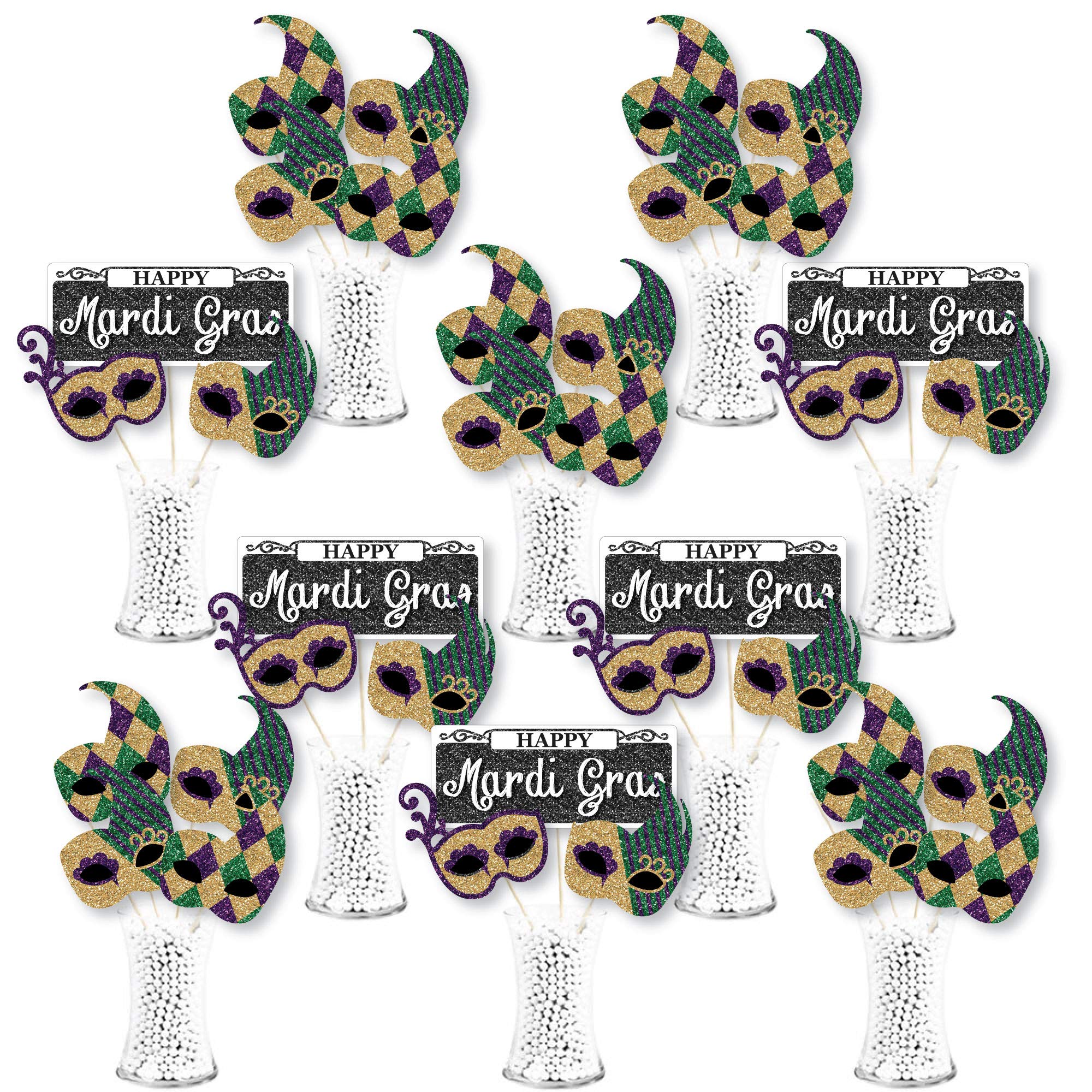 Big Dot of Happiness Mardi Gras Masquerade Party Centerpiece Sticks - 35-Piece Table Toppers for Festive Decorations - Perfect for Carnival Parties, Themed Events & Home Decor