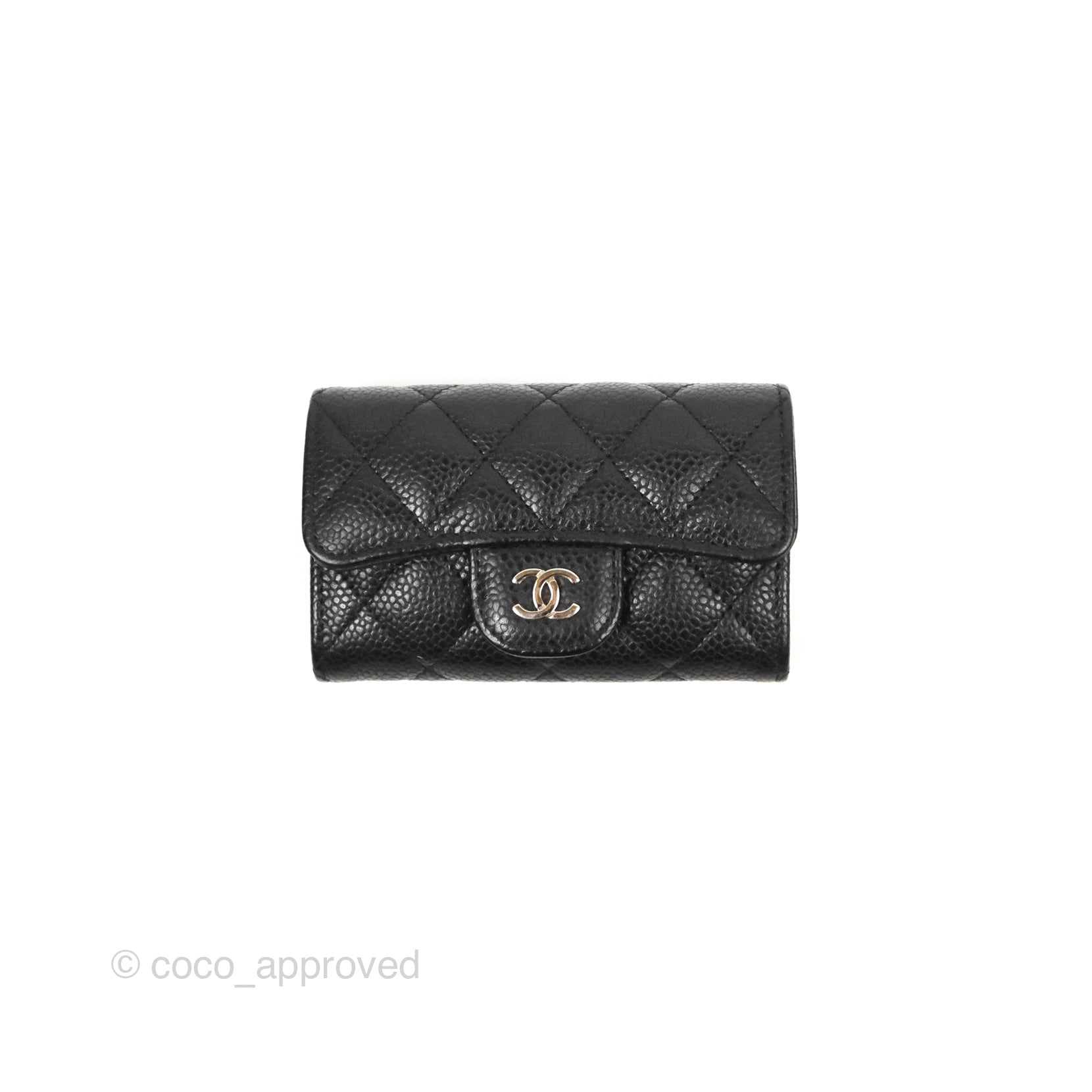 Chanel Classic Flap Card Holder Wallet - Black Caviar Leather with Silver Hardware | Luxury Compact Wallet for Women | Perfect for Everyday Use, Travel & Gift Giving
