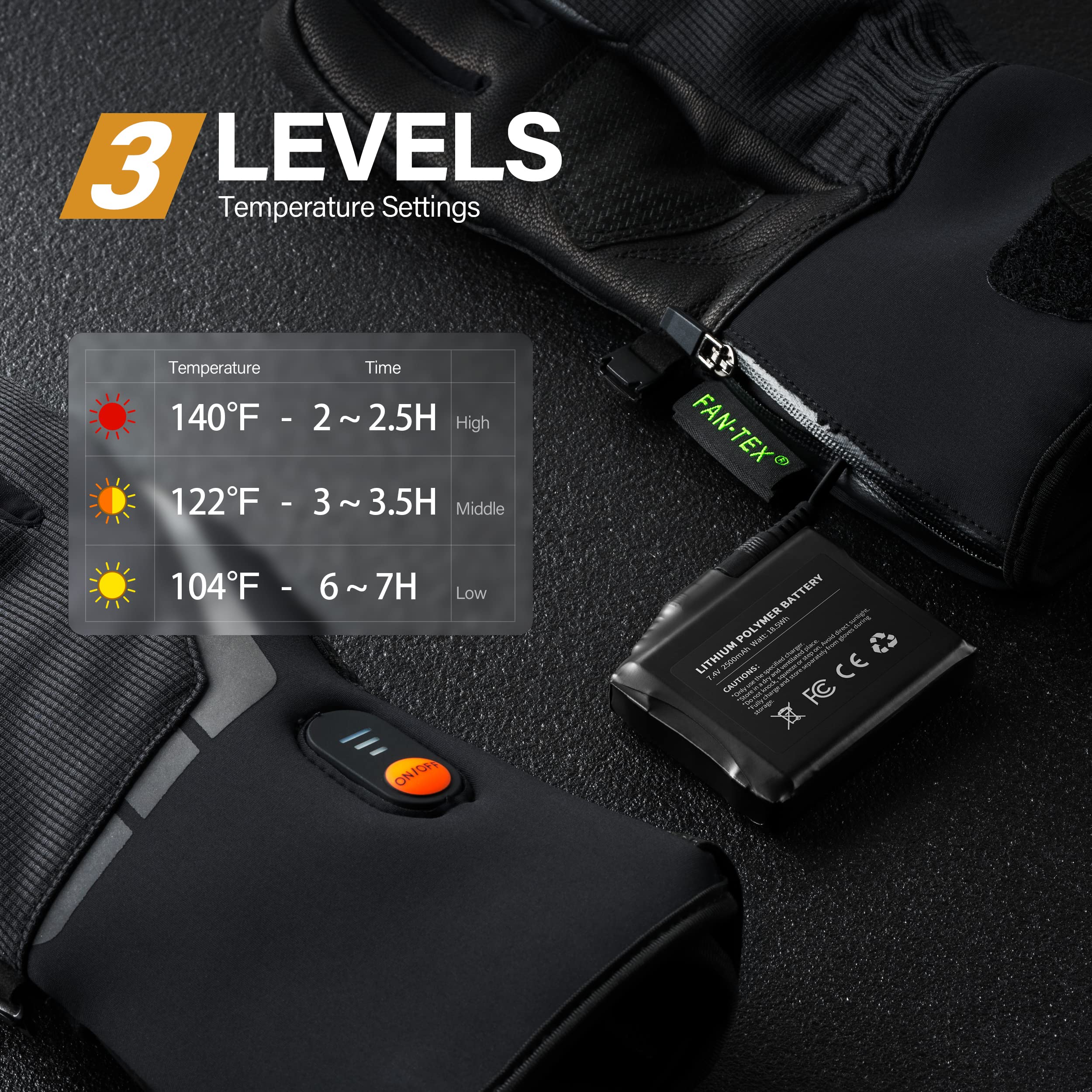 7.4V 2500mAh/3000mAh Rechargeable Lithium-ion Battery Pack for Heated Gloves - 2 Pack - Long Lasting Power for Winter Sports, Skiing, Snowboarding & Outdoor Activities