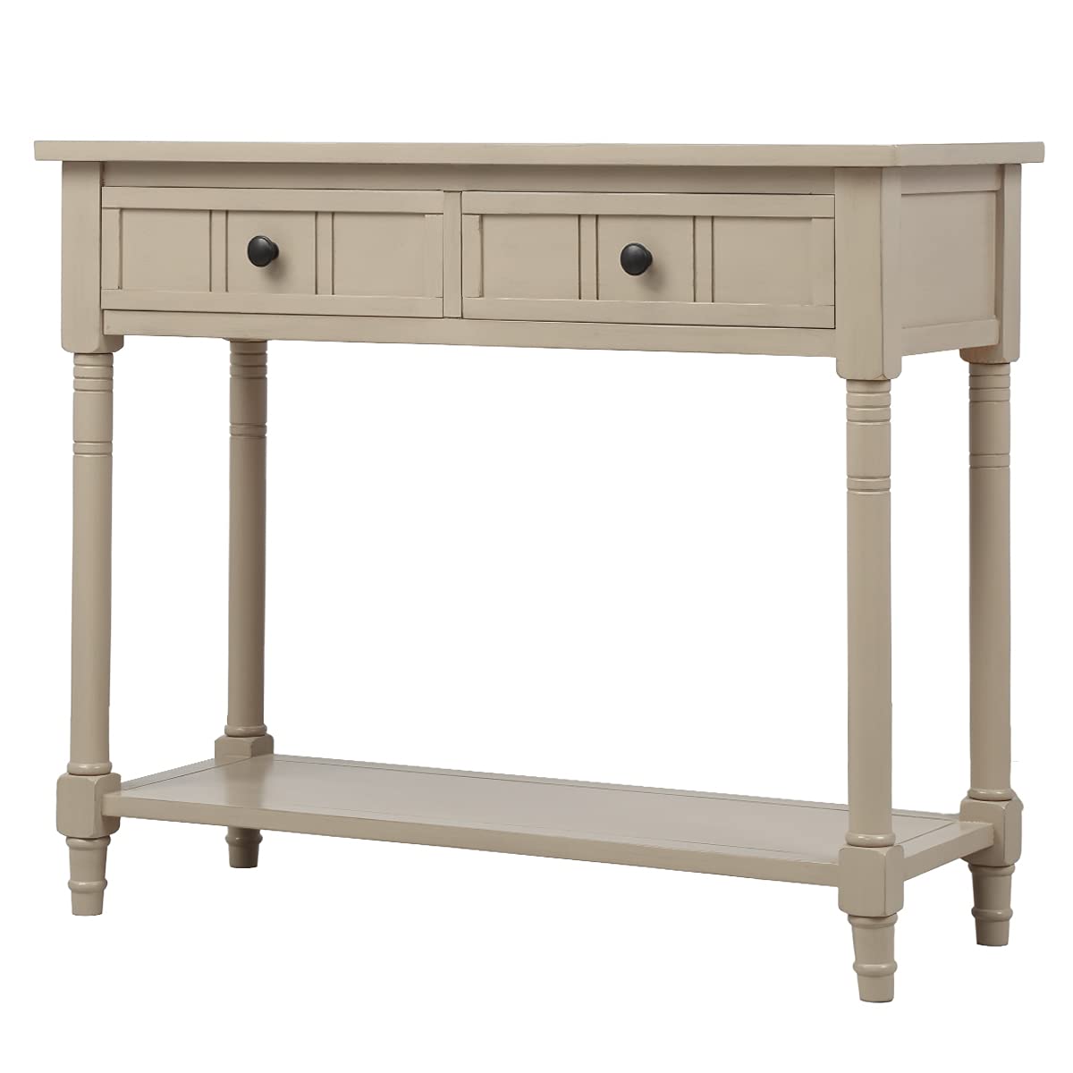 Solid Wood Sofa Table with 2 Drawers & Bottom Shelf - Classic Console Table for Entryway, Living Room, Bedroom & Hallway - Retro Grey Finish | Perfect for Home Decor, Storage & Display in Traditional Spaces