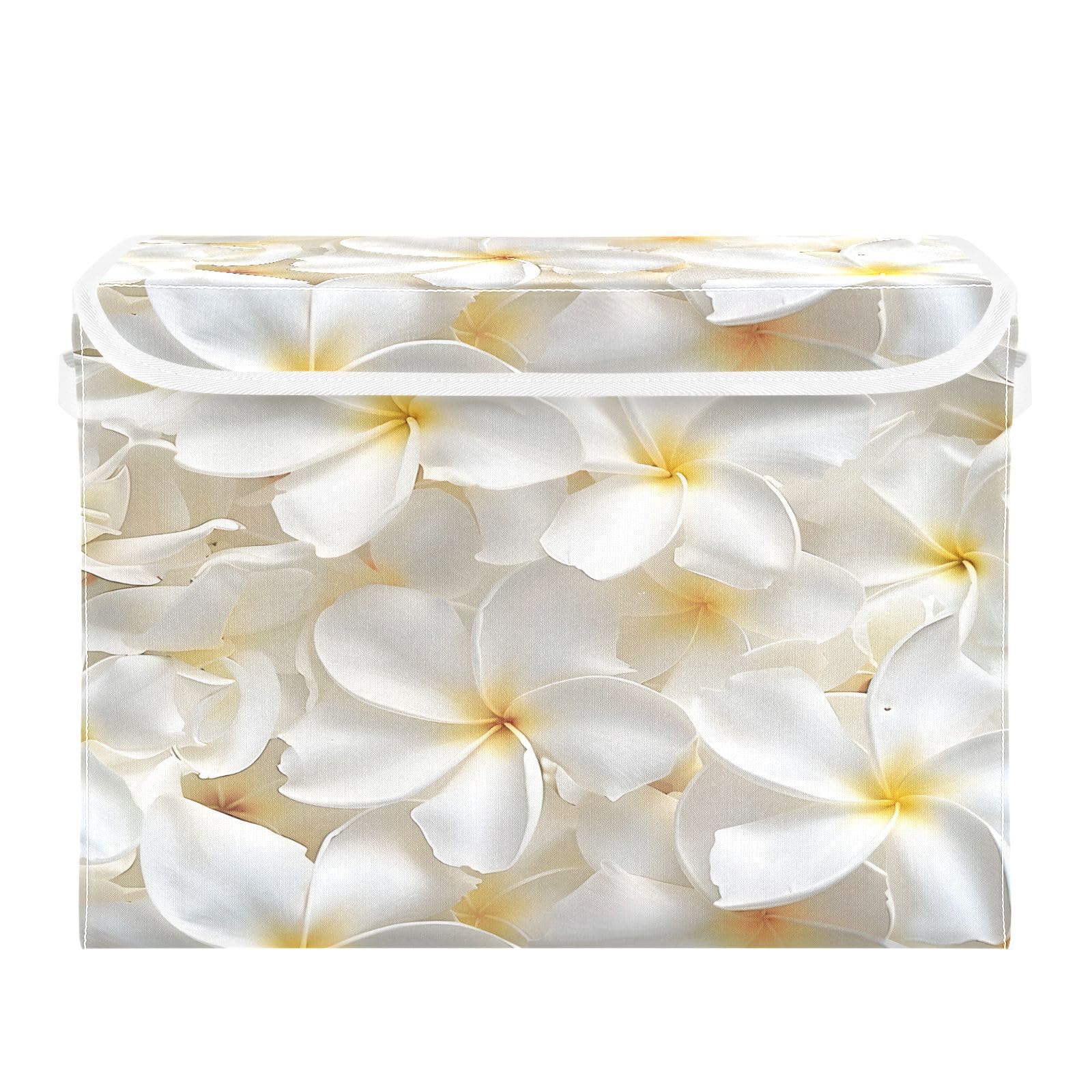 Beautiful Jasmine Petals Fabric Foldable Storage Bins with Lids - Collapsible Organizer Containers for Home, Bedroom, Closet & Office | Perfect for Clothes, Toys & Home Organization