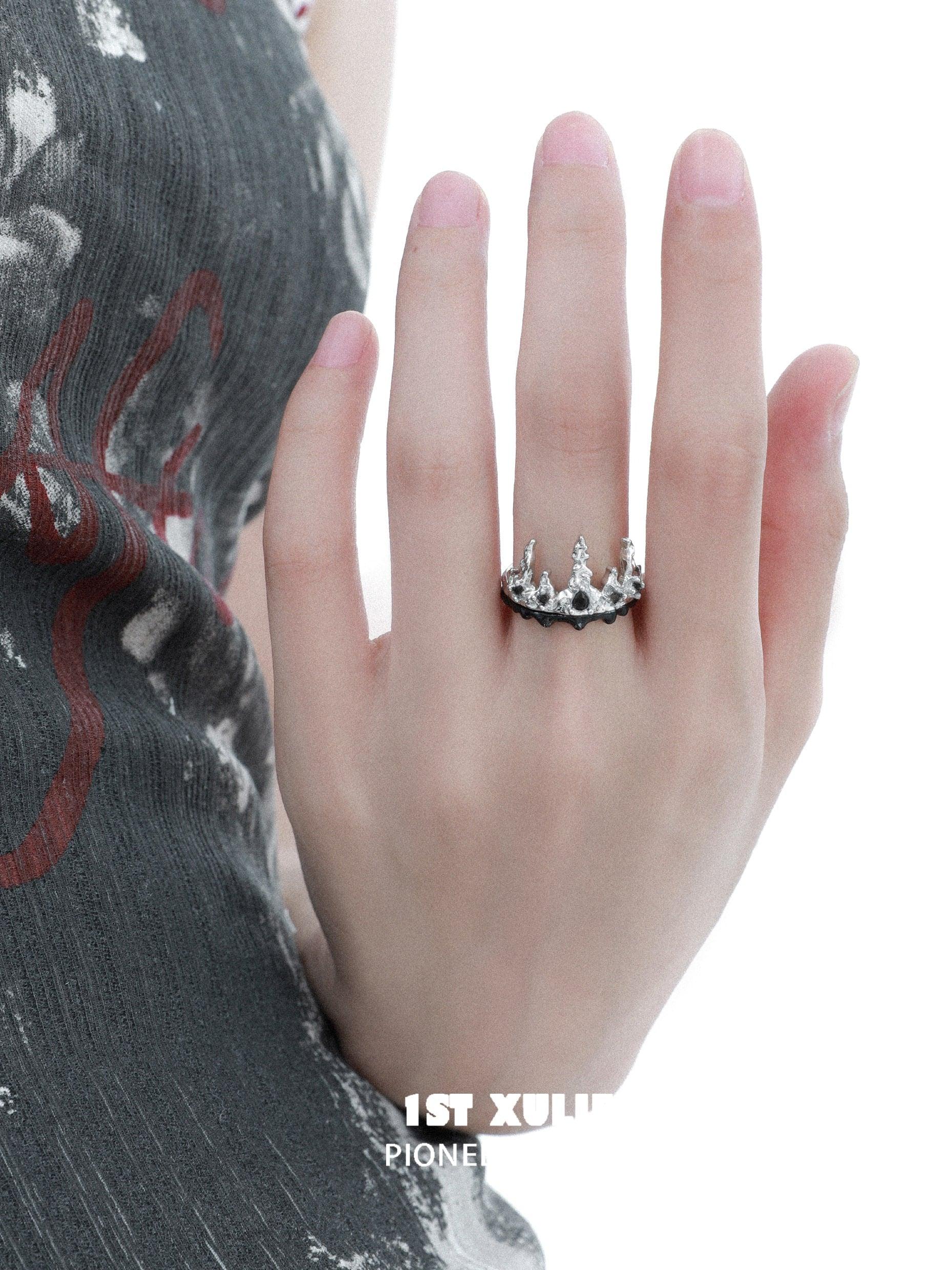 Black Mirror Sterling Silver S925 Detachable Crown Ring for Women - Elegant Gothic Jewelry for Parties, Weddings & Special Occasions
