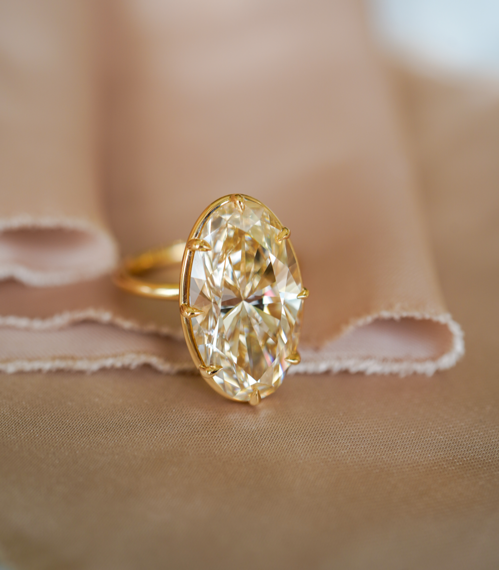 Gigi 8x6mm Oval Champagne Diamond Ring - 14K Gold Plated Wedding Band, Engagement Ring for Women, Perfect for Anniversaries & Special Occasions