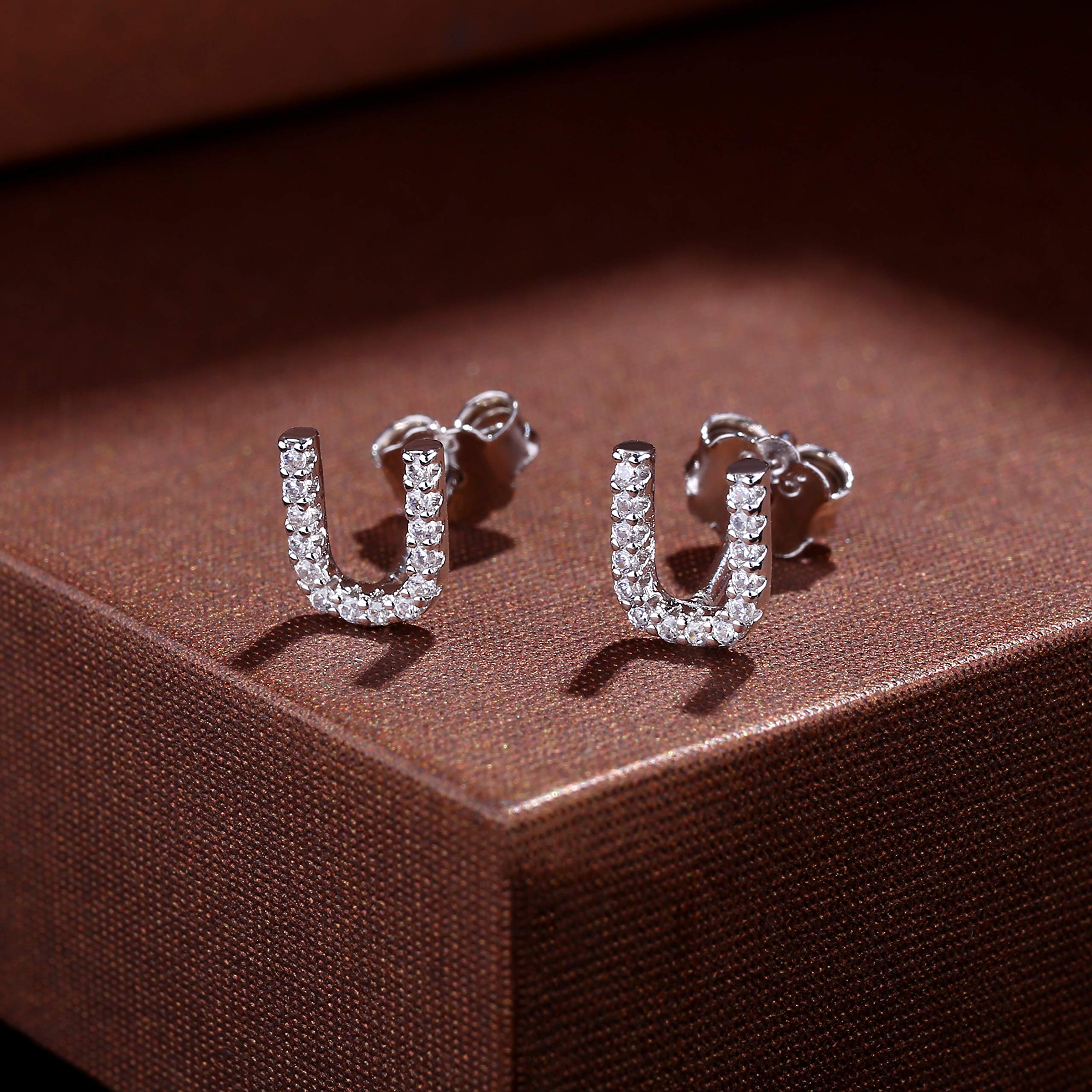 MONOOC Personalized Initial Stud Earrings for Women & Girls - Hypoallergenic S925 Sterling Silver Cubic Zirconia Letter Earrings | Birthday Gifts, Everyday Jewelry, Back to School Accessories