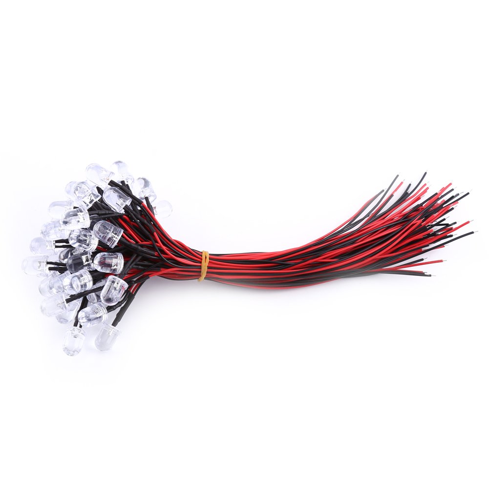 50Pcs 3mm/5mm/10mm Pre-Wired LED Diodes - DC 9-12V Mini LED Bulbs for DIY Crafts (White/Red/Blue/Green) - Round Head LED Lights with Mounting Holders - Perfect for Home Decor, Electronics Projects, and Holiday Lighting (Green Light-10mm)