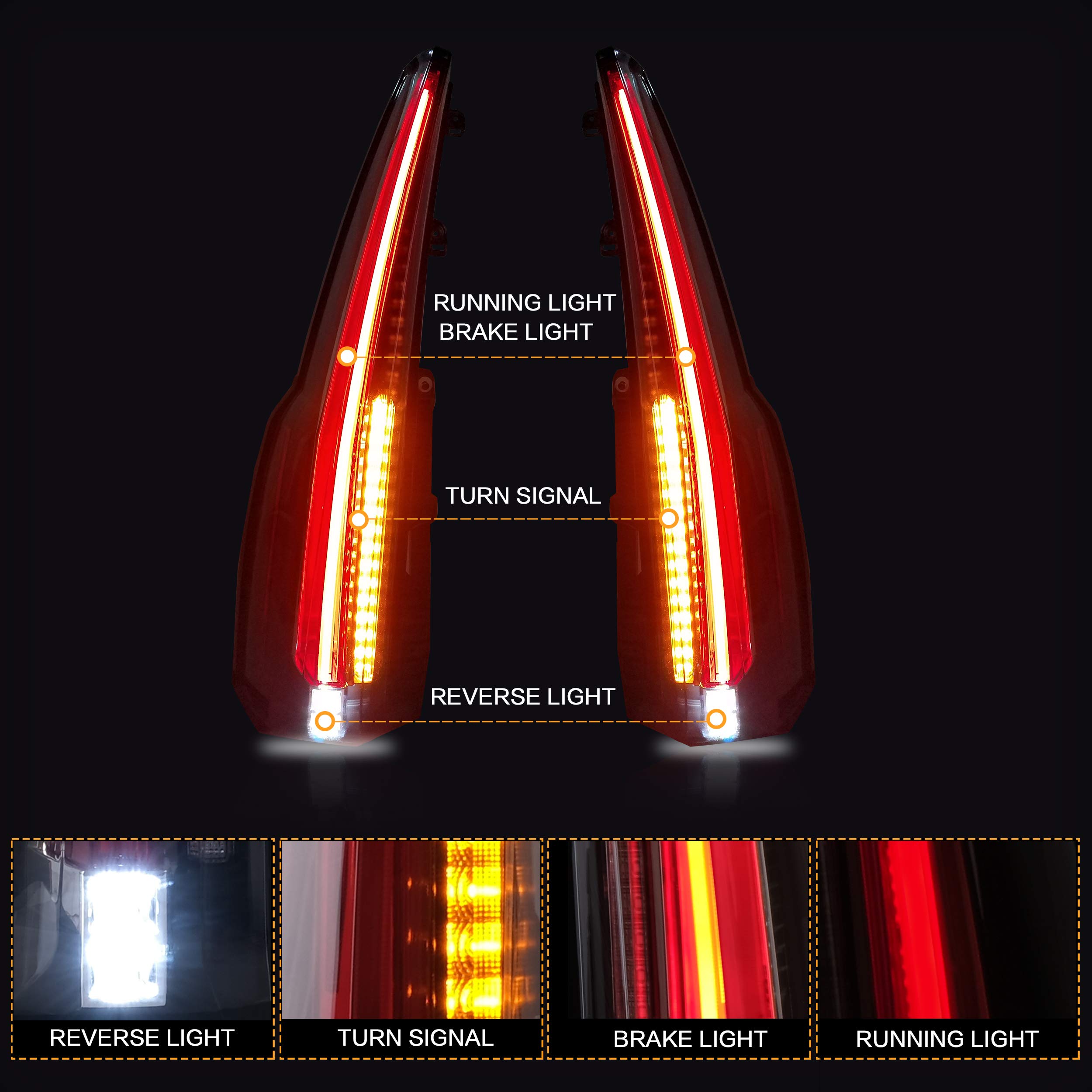 VLAND LED Tail Lights Assembly for 2015-2020 GMC Yukon - Red & Clear Rear Lamps with DRL, Fog Lights & Turn Signal - Plug & Play Replacement - Perfect for Night Driving & Off-Road Adventures