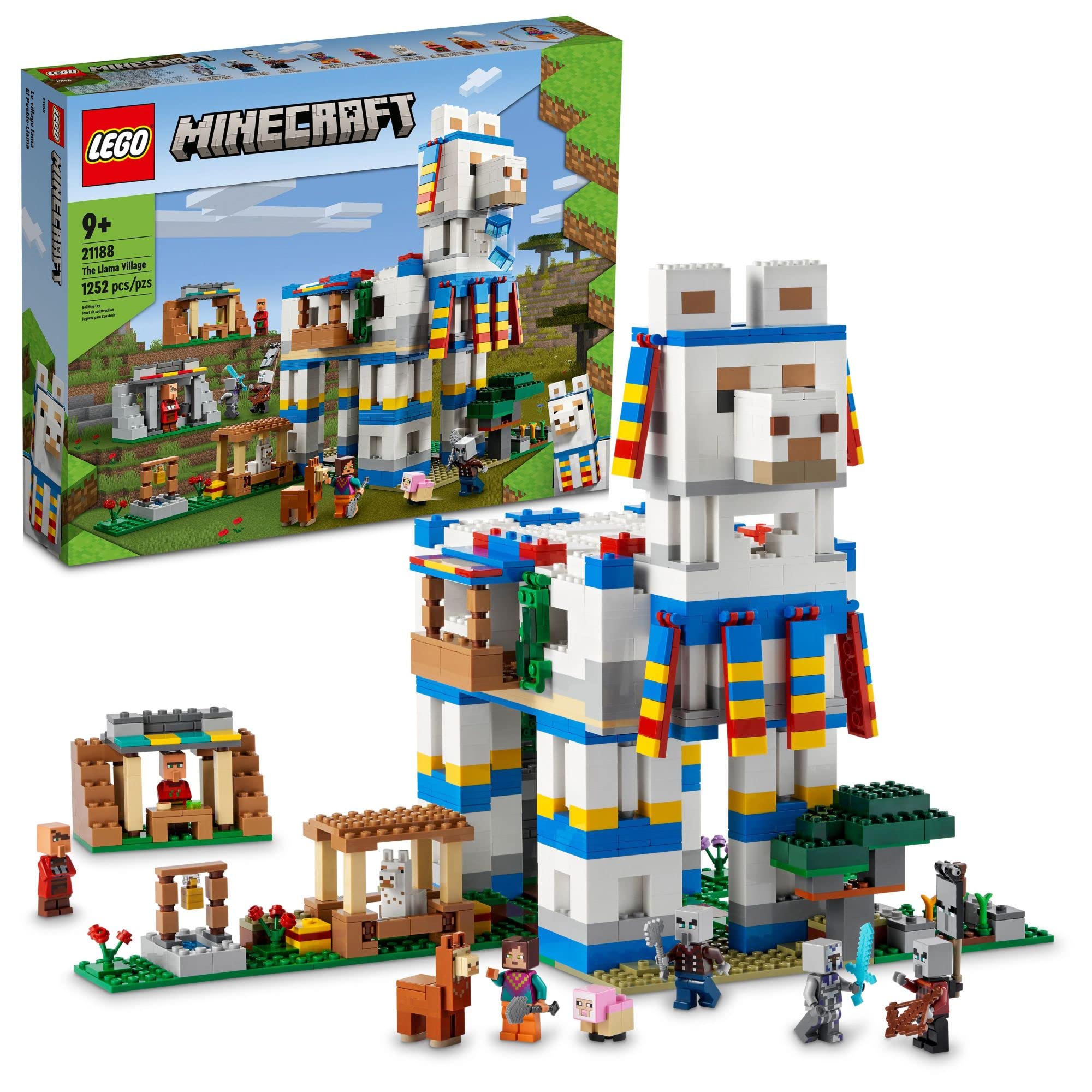 LEGO Minecraft The Llama Village Farm House Building Set 21188 - Creative Construction Toy for Kids Ages 9+ with 6 Customizable Buildings & Minifigures | Perfect Gift for Boys & Girls | Build Your Own Minecraft Village Adventure for Play & Display
