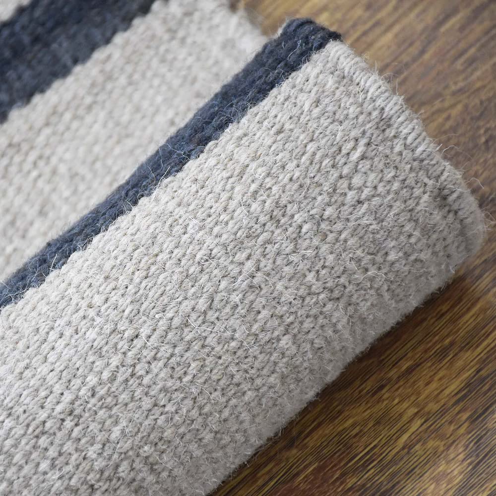 Hand Woven Flat Weave Kilim Wool Eco-Friendly Area Rug - 3'x13' Runner, Cream Charcoal, Contemporary Modern Design, Low Pile Handmade Carpet for Living Room, Hallway & Entryway | Sustainable Natural Fiber Floor Decor