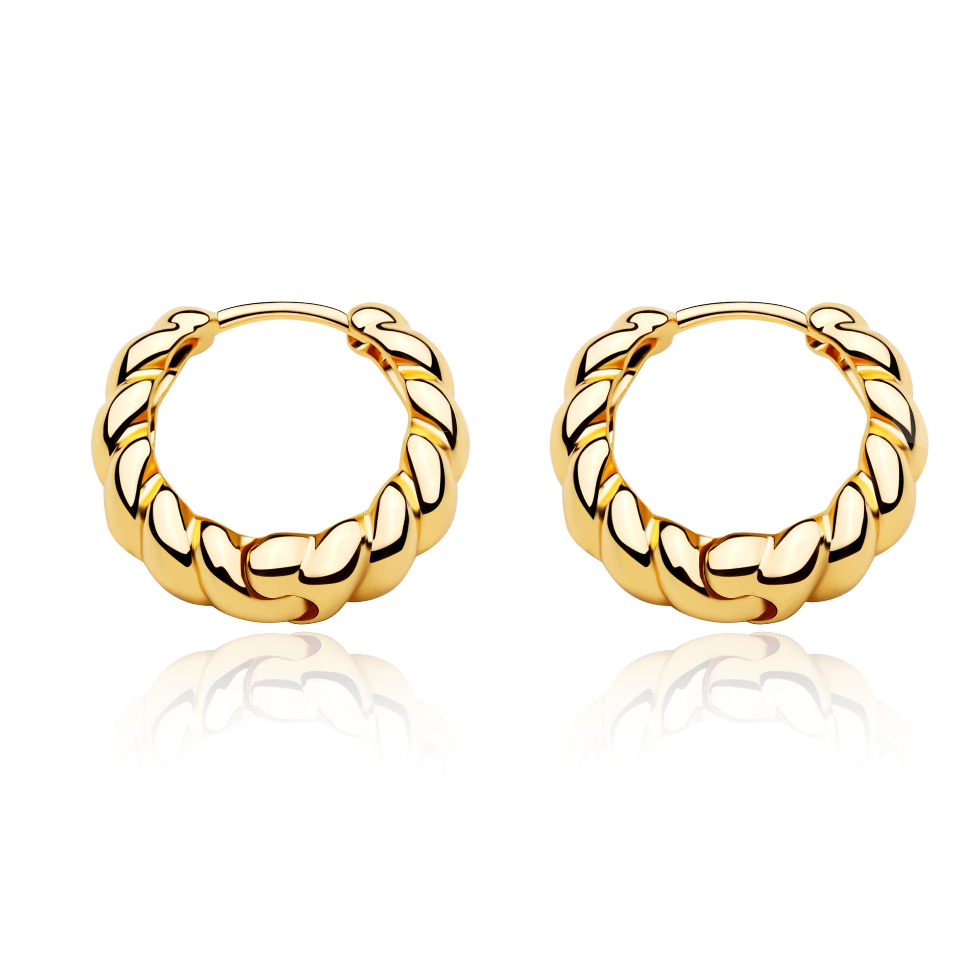 WEARON 14K Gold Plated Huggie Hoop Earrings for Women - Hypoallergenic Twisted Chain Hollow Out Design, Fashion Jewelry for Everyday Wear, Parties & Gifts