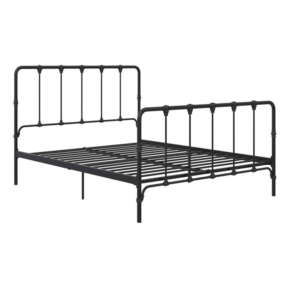 Pemberly Row Black Metal Queen Bed Frame with Under Bed Storage - Perfect for Small Bedrooms & Guest Rooms