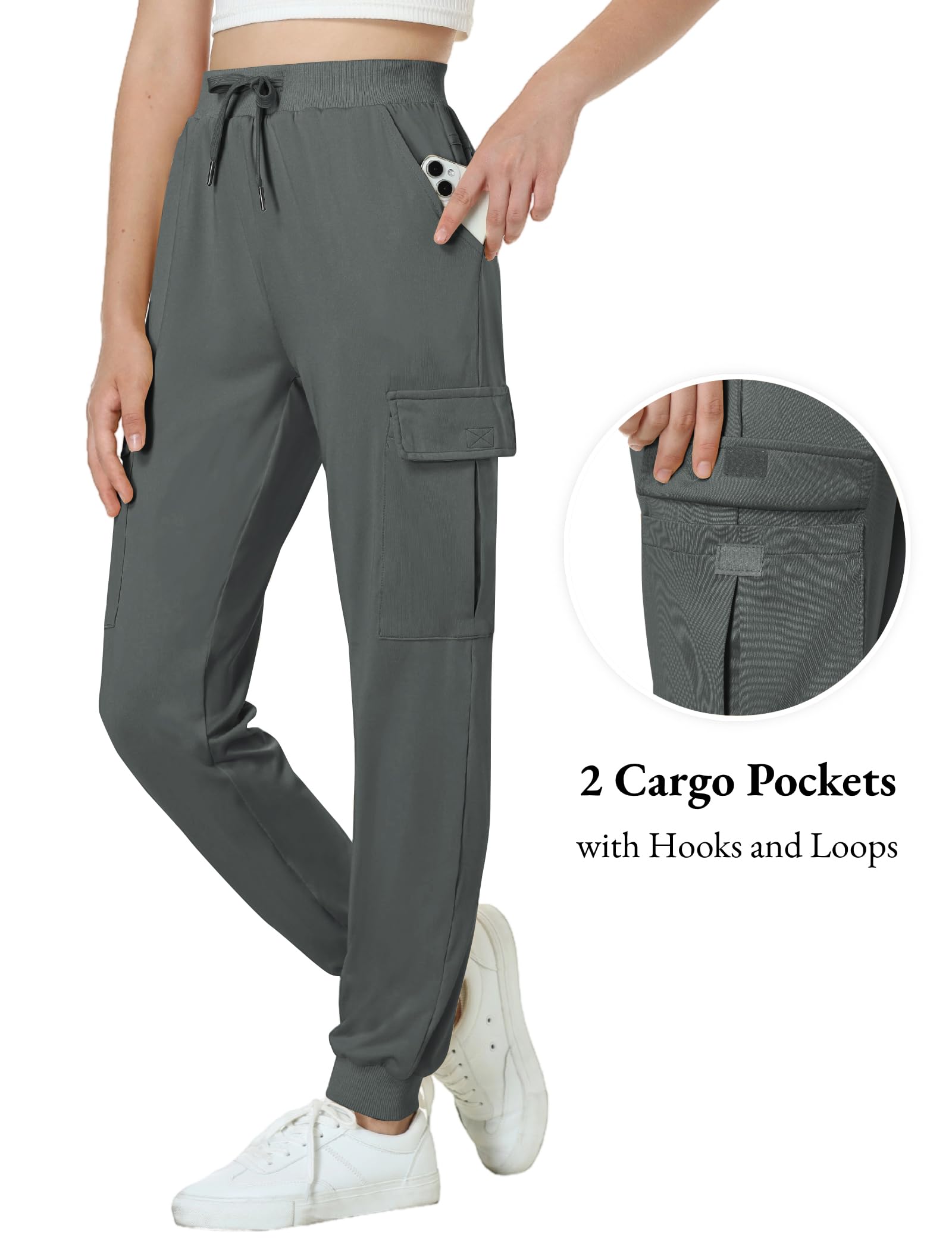 EXARUS Girls Cargo Jogger Pants - Slim Fit with Zip Pockets, Quick Dry Lightweight Fabric, Adjustable Drawstring & High Waist (8-14 Years) - Perfect for School, Sports & Outdoor Activities
