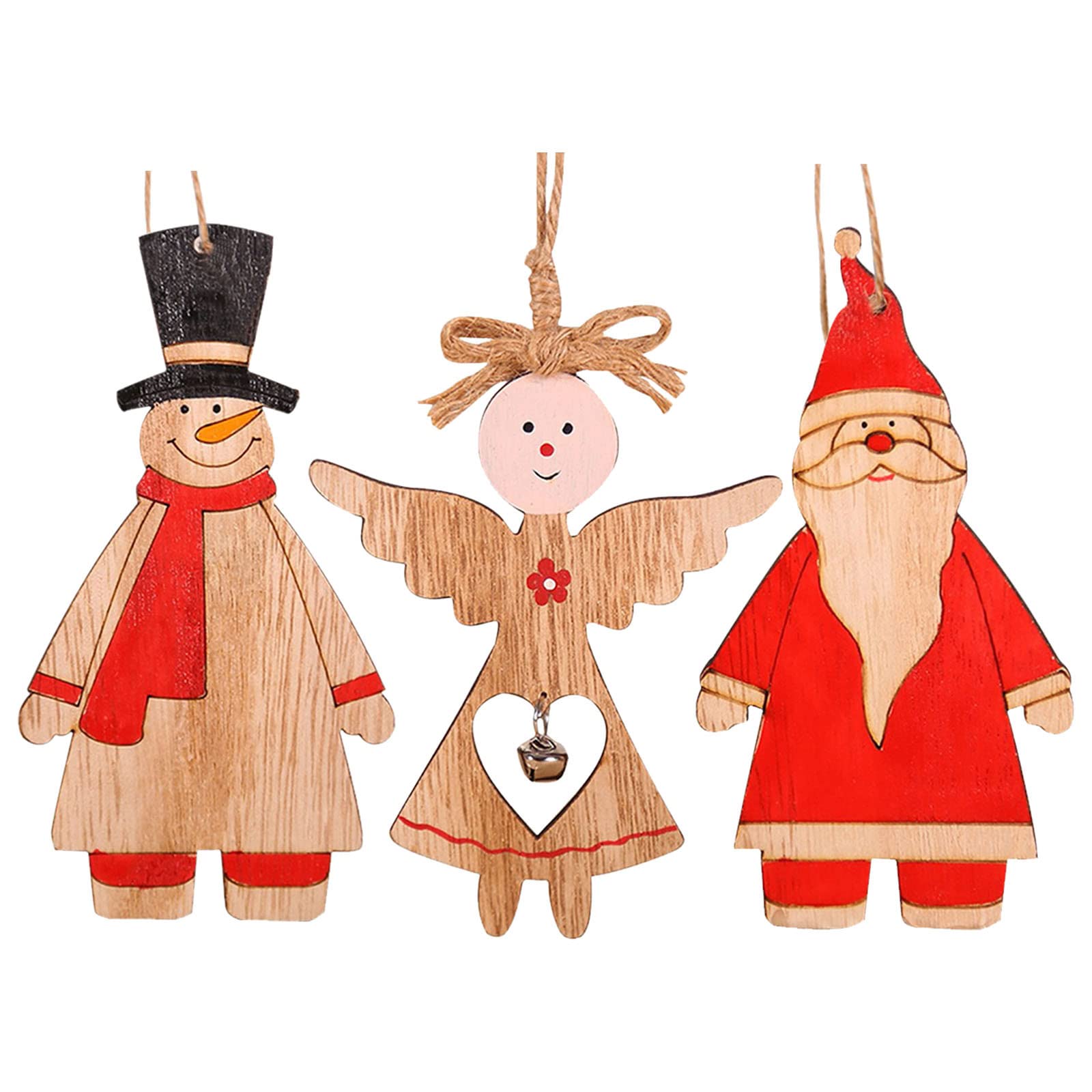 Wooden Christmas Tree Ornaments - Santa Claus & Angel Decor for Holiday Tree, Home, Thanksgiving - Perfect for Xmas Decorations, Gift Wrapping & Festive Party Decor