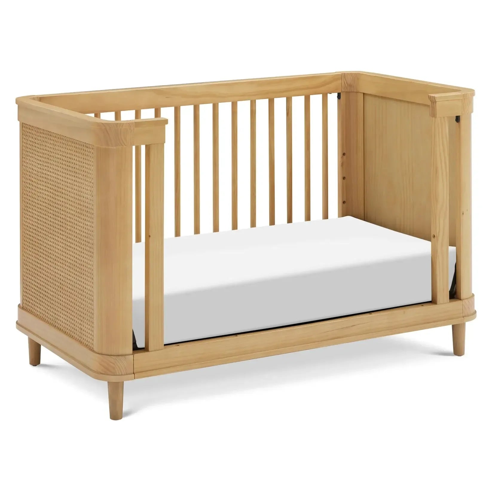 Namesake Marin Cane 3-in-1 Convertible Baby Crib in Honey & Cane Finish - Nursery Furniture for Newborn to Toddler - Perfect for Modern Nursery, Bedroom or Daycare