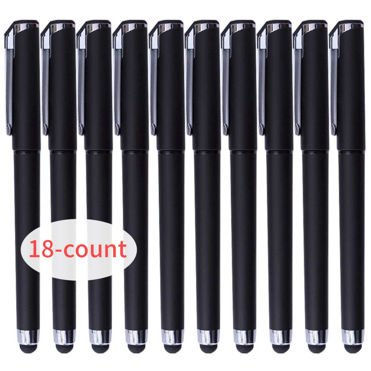 Premium 1.0mm Black Gel Ink Rollerball Pens - 2-in-1 Stylus & Medium Point Writing Pens - 18 Pack for Office, Journaling & Note Taking - Smooth Writing Gel Pens for Professionals & Students