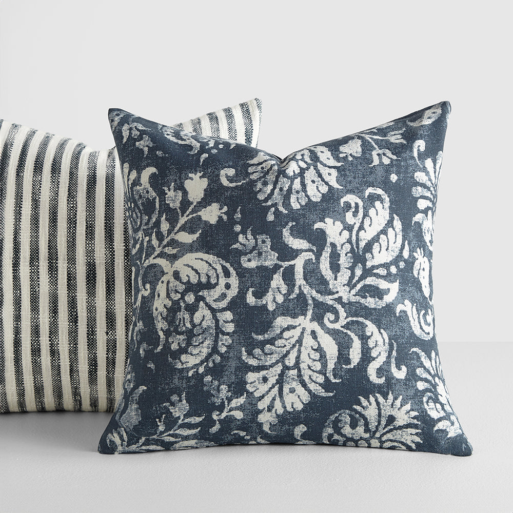 2 Pack Yarn Dyed Bengal Stripe & Distressed Floral Throw Pillow Covers - Boho Chic Home Decor for Sofa, Bed, Couch - Soft Cotton Decorative Pillow Cases for Living Room & Bedroom