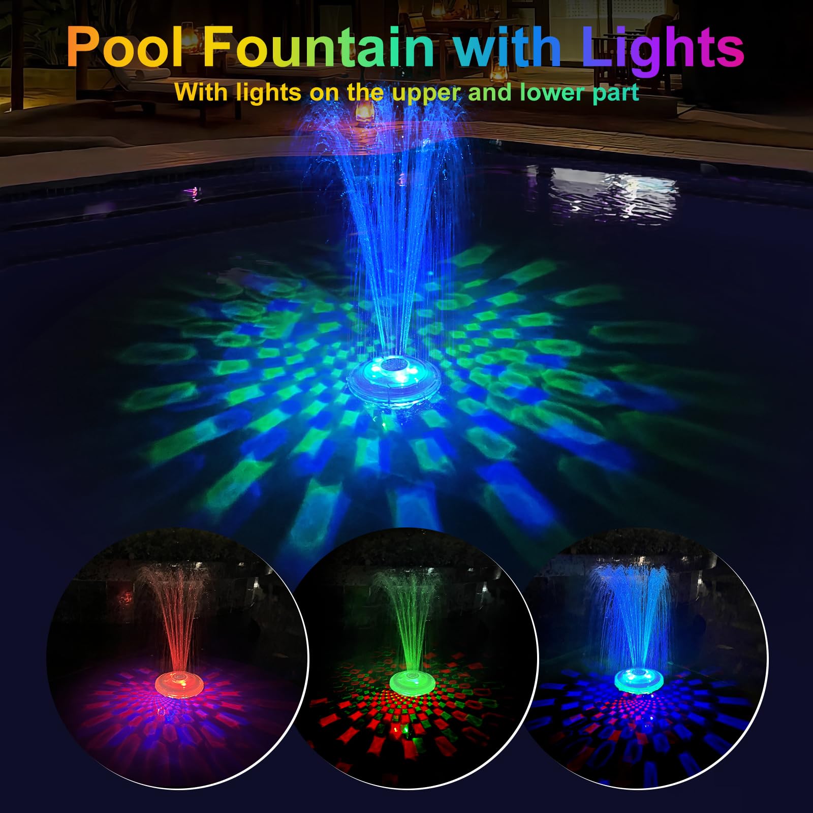 **Rechargeable Floating Pool Fountain with LED Light Show - 2 Spray Modes, Battery Powered Water Fountain Pump for Inground & Above Ground Pools - Perfect for Backyard Relaxation & Pool Parties**
