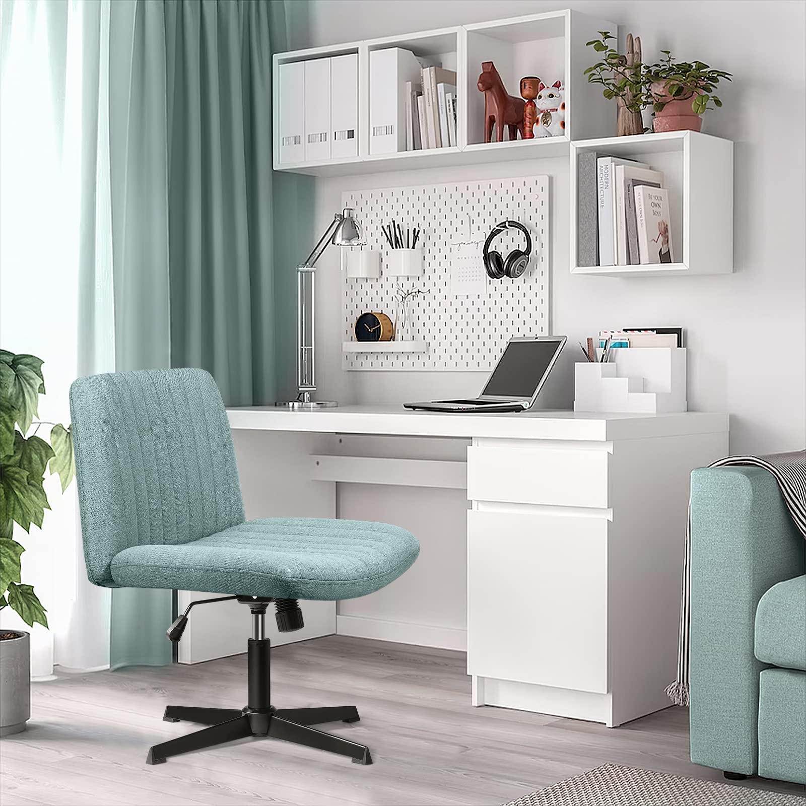 LEMBERI Ergonomic Fabric Padded Desk Chair - Armless Swivel Office Chair with 120° Rocking & Mid Back Support for Home Office, Computer Work, Makeup Vanity | Perfect for Small Spaces, Bedrooms & Compact Work Areas
