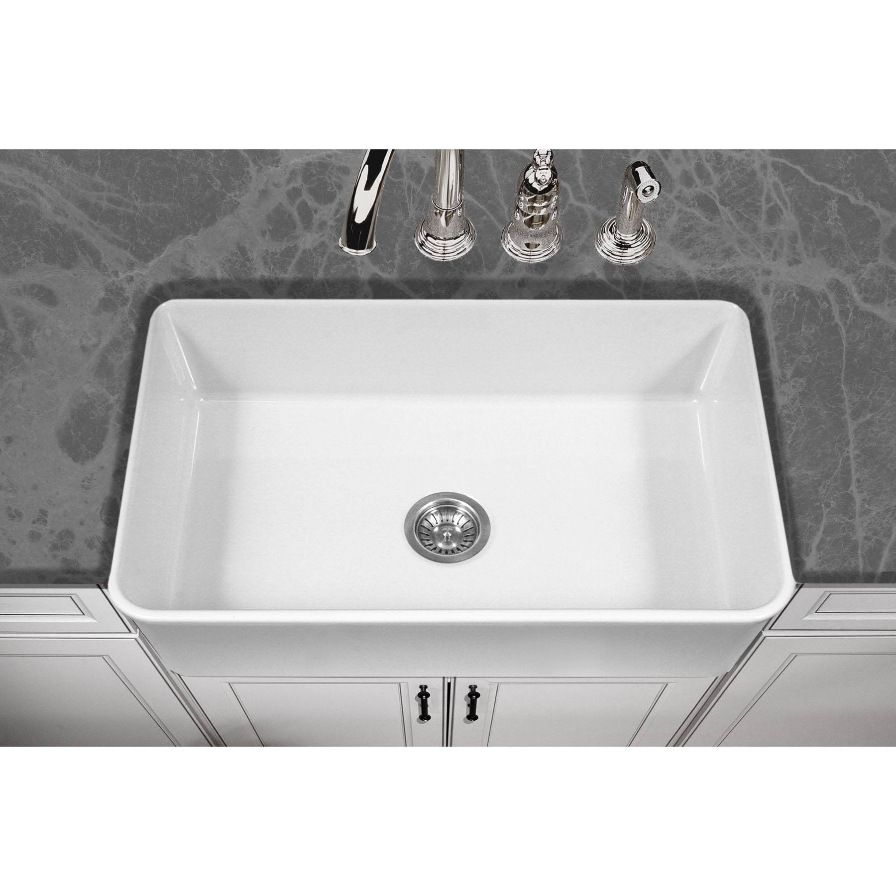 Houzer PTG 4300 Platus Series 33-Inch Apron Front Fireclay Single Bowl Kitchen Sink - Durable Farmhouse Sink for Modern & Rustic Kitchens, Perfect for Cooking & Entertaining