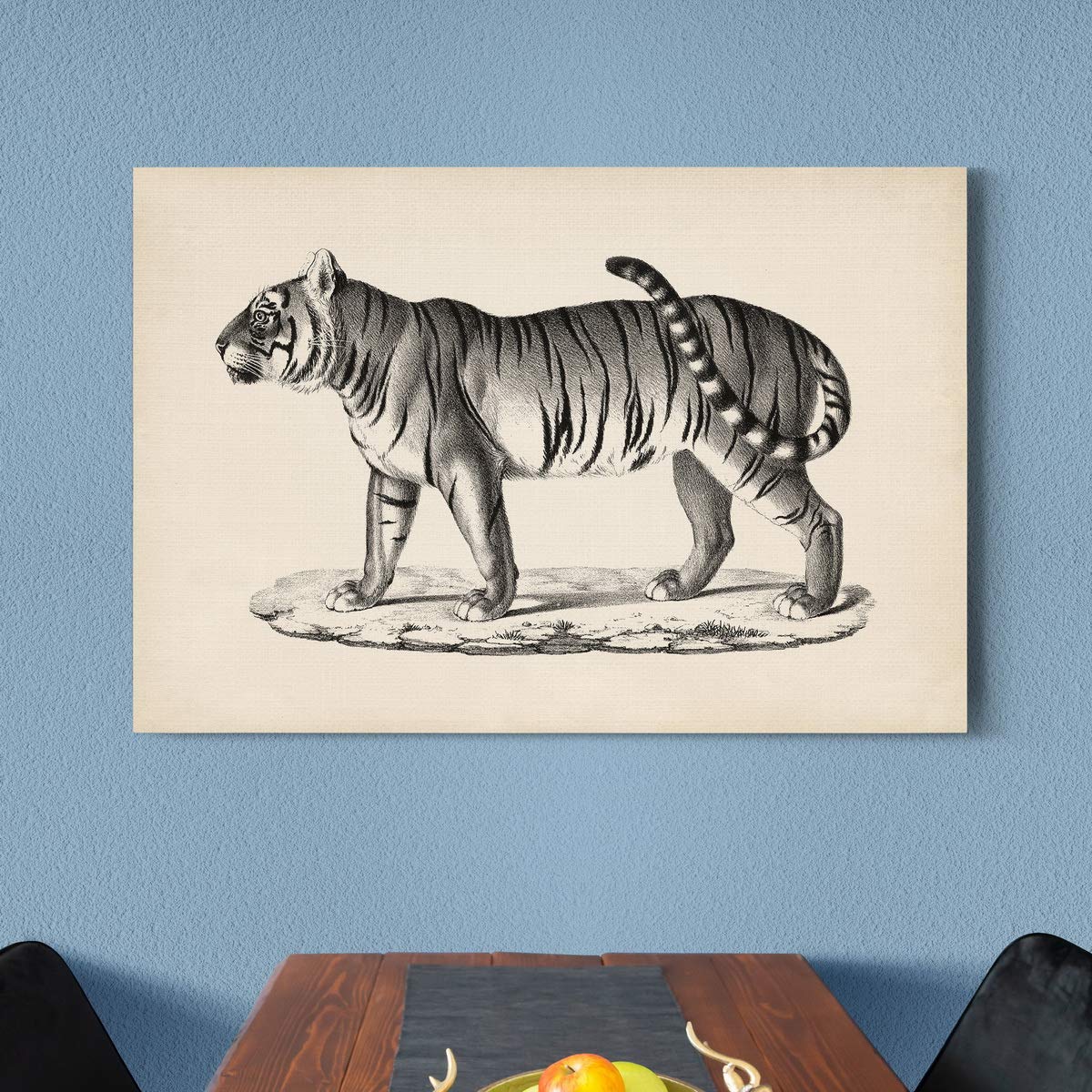 Brodtmann Male Tiger Pencil Sketch Wall Art Print - Black & Bone White Premium Safari Canvas Decor - Ready to Hang 32x48 Inches - Made in USA - Perfect for Living Room, Office or Wildlife Themed Decor