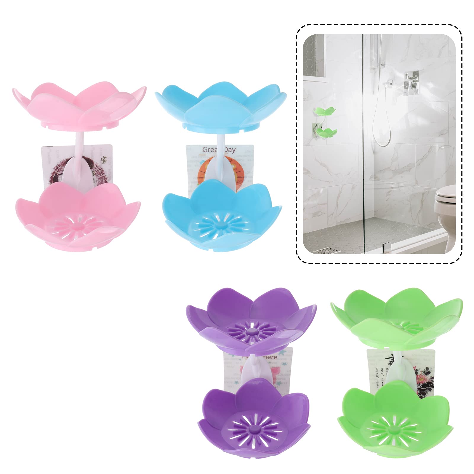 Travel Size Toiletries Set - 4PCS No Punch Drain Wall Mounted Double Layer Soap Box & Dish for Bathroom, Shower, and Camping Use