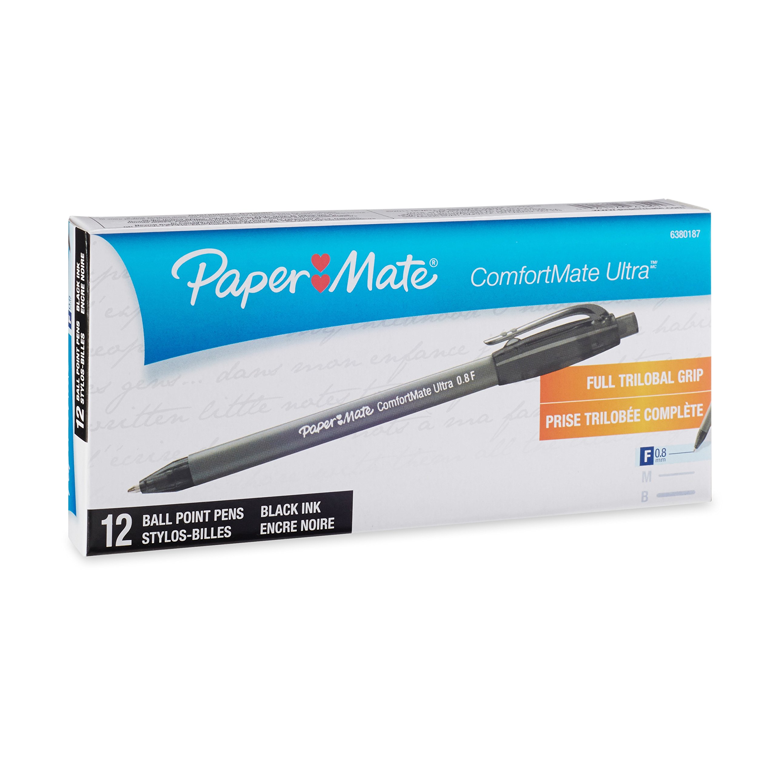 Paper Mate Comfortmate Retractable Fine Point Ballpoint Pens - 12 Pack Black Ink Pens (0.7mm) for Smooth Writing - Ideal for Office, School, Note Taking & Everyday Use (6380187)