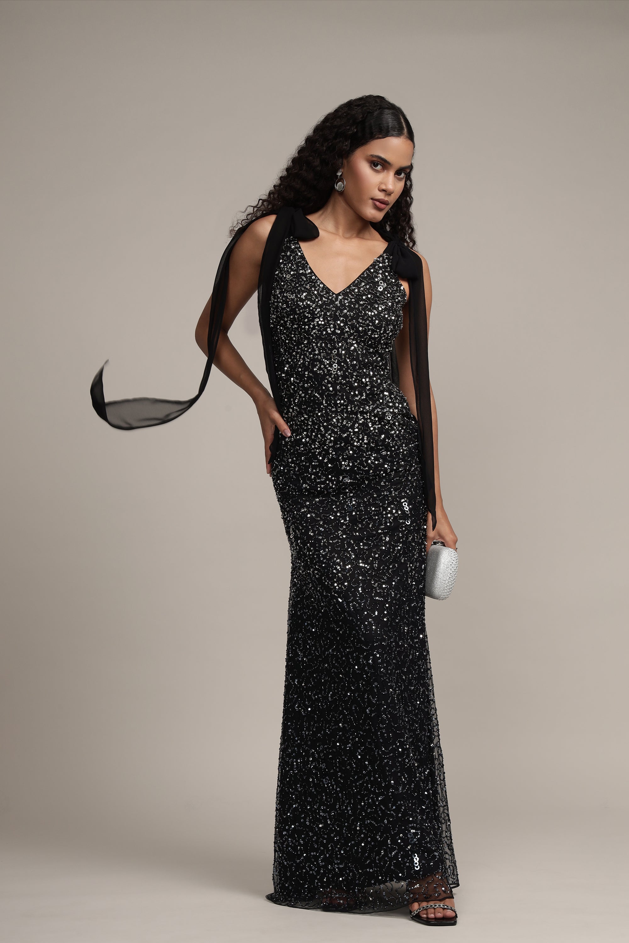 Dream Embellished Maxi Dress in Black | Elegant Long Flowy Evening Gown for Women | Perfect for Weddings, Parties & Special Occasions