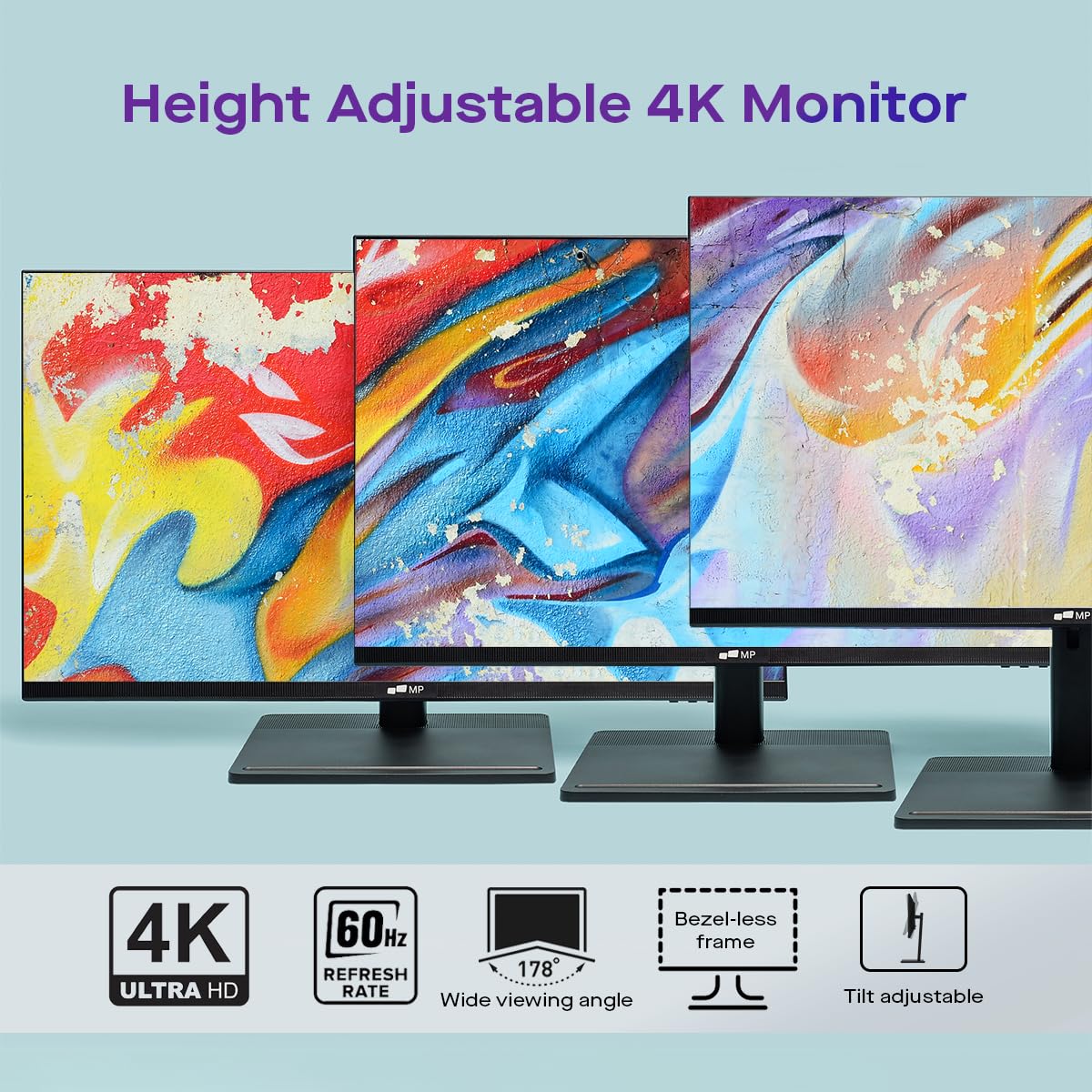 28 Inch UHD 4K Computer Monitor - MP New Mobile Pixels Flat Screen Gaming Monitor with 60Hz Refresh Rate, Tilt & Height Adjustment, Flicker-Free Technology, FPS/RTS Game Modes - VESA Wall Mount & Desktop Stand for Home Office, Gaming & Professional Workstations
