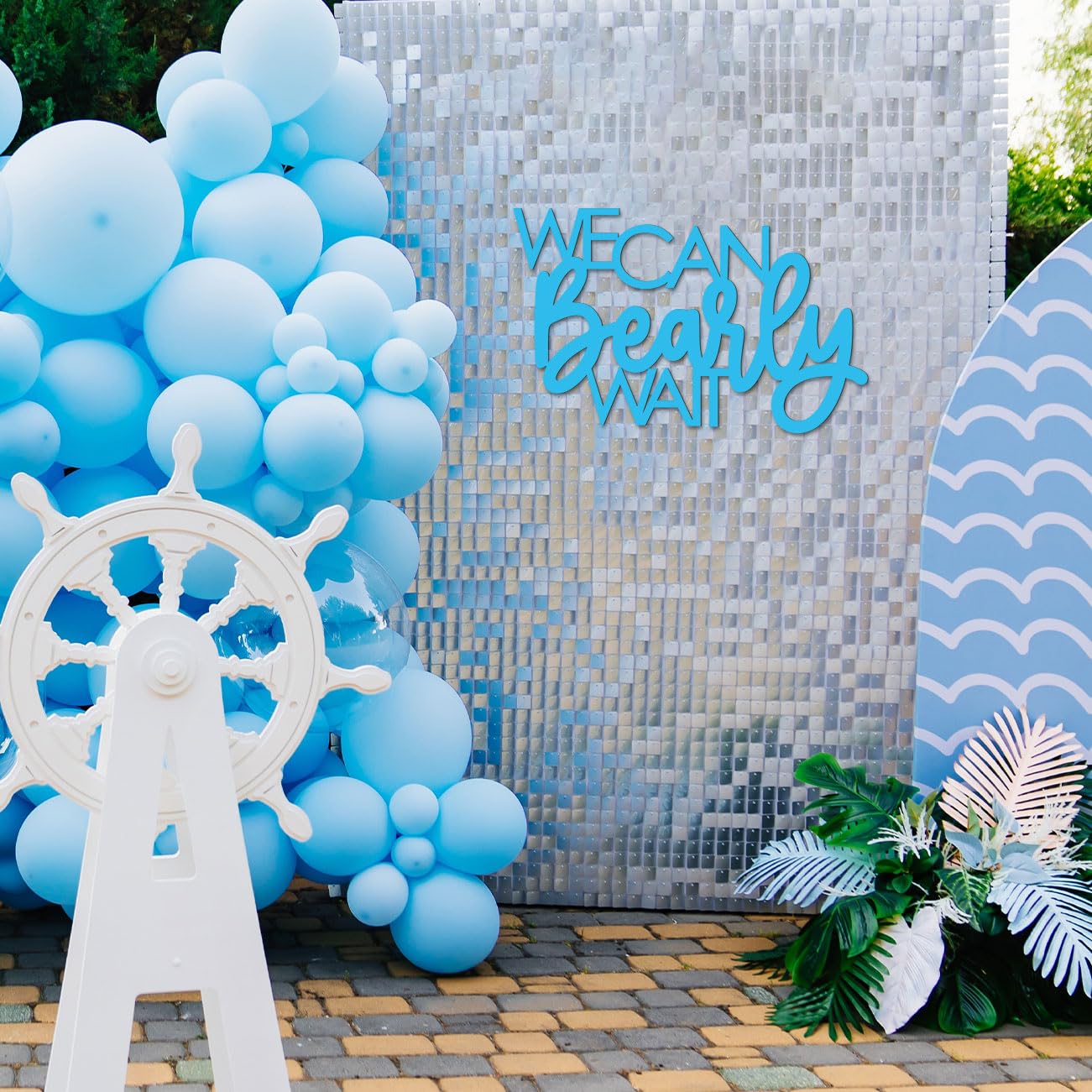 Blue 'We Can Bearly Wait' Wooden Sign - Teddy Bear Baby Shower Decor for Boys, Gender Reveal Party, Nursery Door Hanging & Photo Props - Perfect for Bear-Themed Baby Showers, Gender Reveal Parties & Nursery Decorations