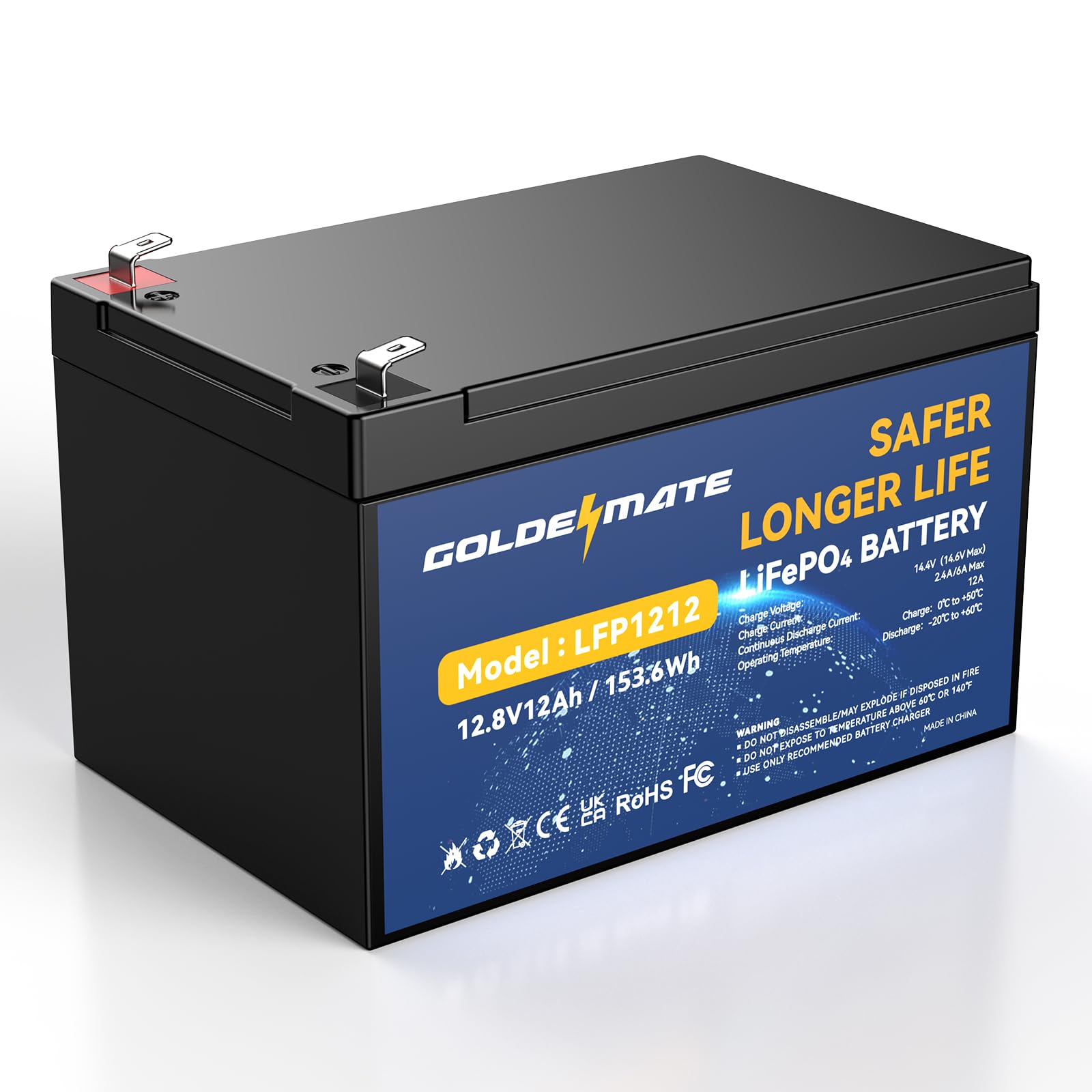 12V 12Ah LiFePO4 Lithium Battery - 5000+ Deep Cycles Rechargeable with Built-in 12A BMS | Perfect for Fish Finders, Marine Equipment, Power Wheels, LED Lights, Security Cameras & Camping Gear | Long-lasting Power Solution for Outdoor Adventures & Home Security