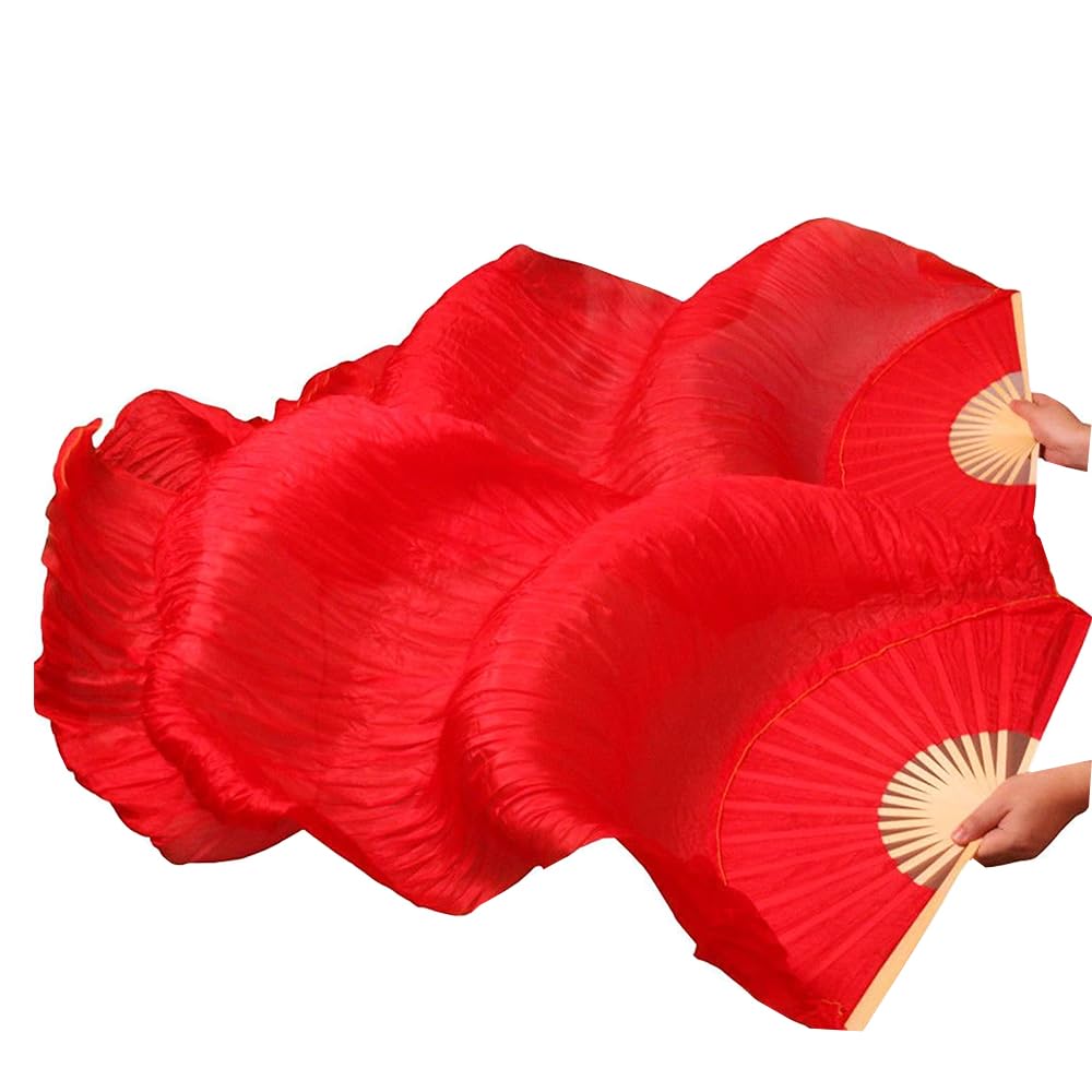 TMZAQH Women's Silk Belly Dance Fans - Pair of Long Folding Veil Fans (150cm Length, 90cm Width) for Professional Belly Dancing, Performances & Costume Accessories
