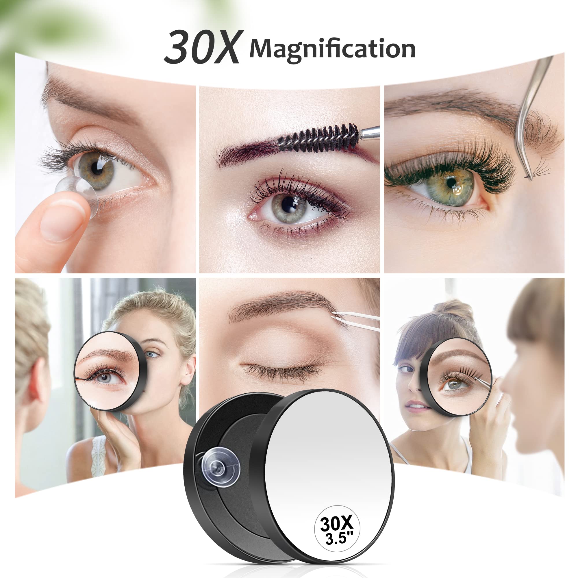 MIYADIVA 30X Magnifying Mirror with Suction Cup & Tweezers - 3.5 Inch Travel Makeup Mirror for Eyebrow Plucking, Skincare & Shaving - Perfect for Bathroom, Bedroom & Travel Vanity