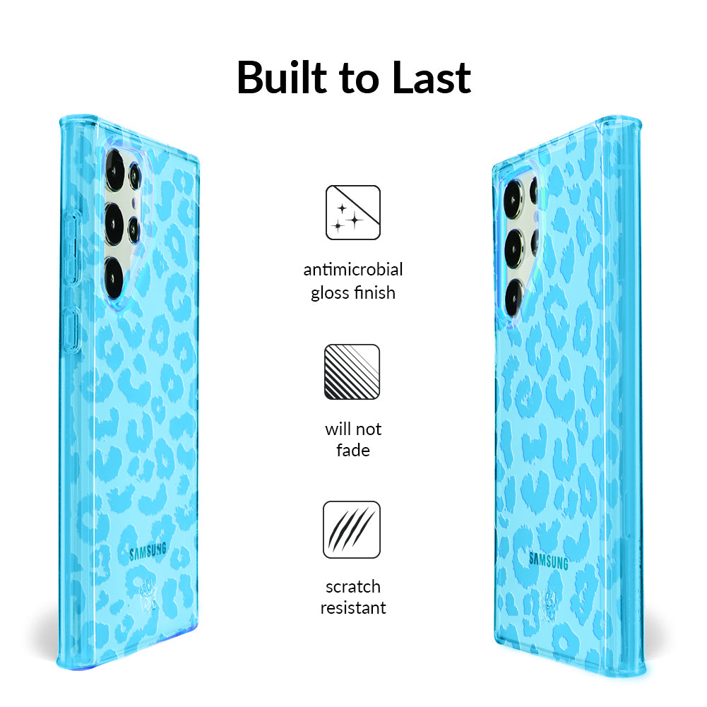 Aqua Blue Leopard Print Samsung Phone Case - Protective Cover for Samsung Galaxy [Model] - Stylish & Durable Design for Everyday Use
